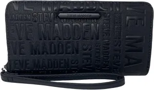 Steve Madden LARGE ZIP AROUND Wristlet Wallet (BLACK LOGO STRIPE)