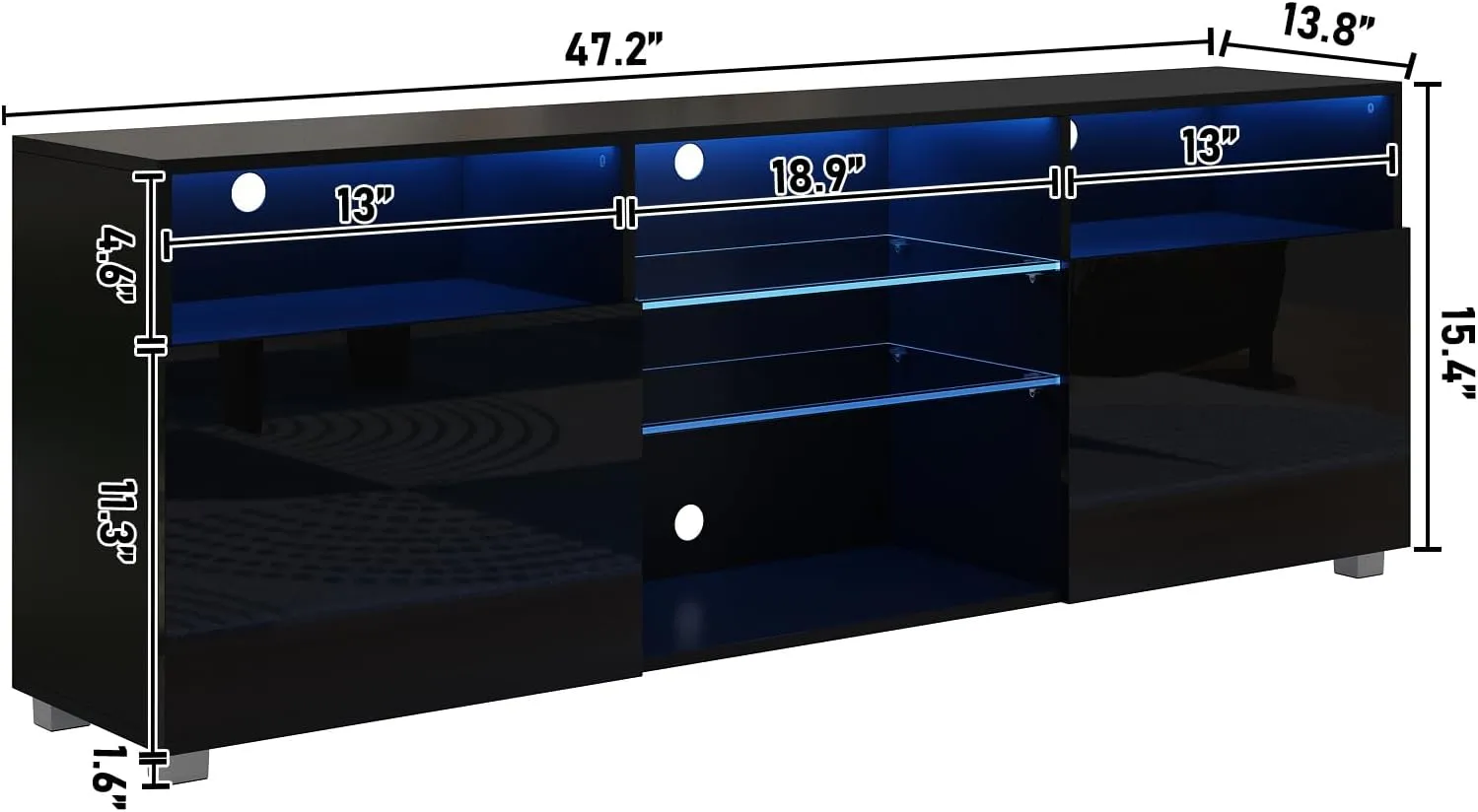 St.Mandyu LED TV Stand for 50/55/60 inch TV, Modern Television Table Center Media Console with Drawer and Led Lights, High Glossy Entertainment Center for Living Game Room Bedroom, Black¡