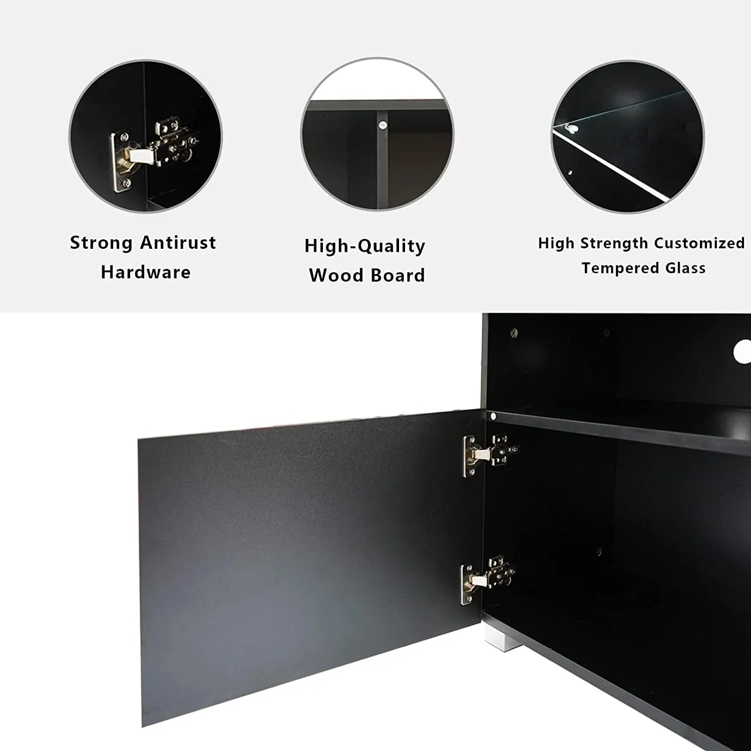 St.Mandyu LED TV Stand for 50/55/60 inch TV, Modern Television Table Center Media Console with Drawer and Led Lights, High Glossy Entertainment Center for Living Game Room Bedroom, Black¡