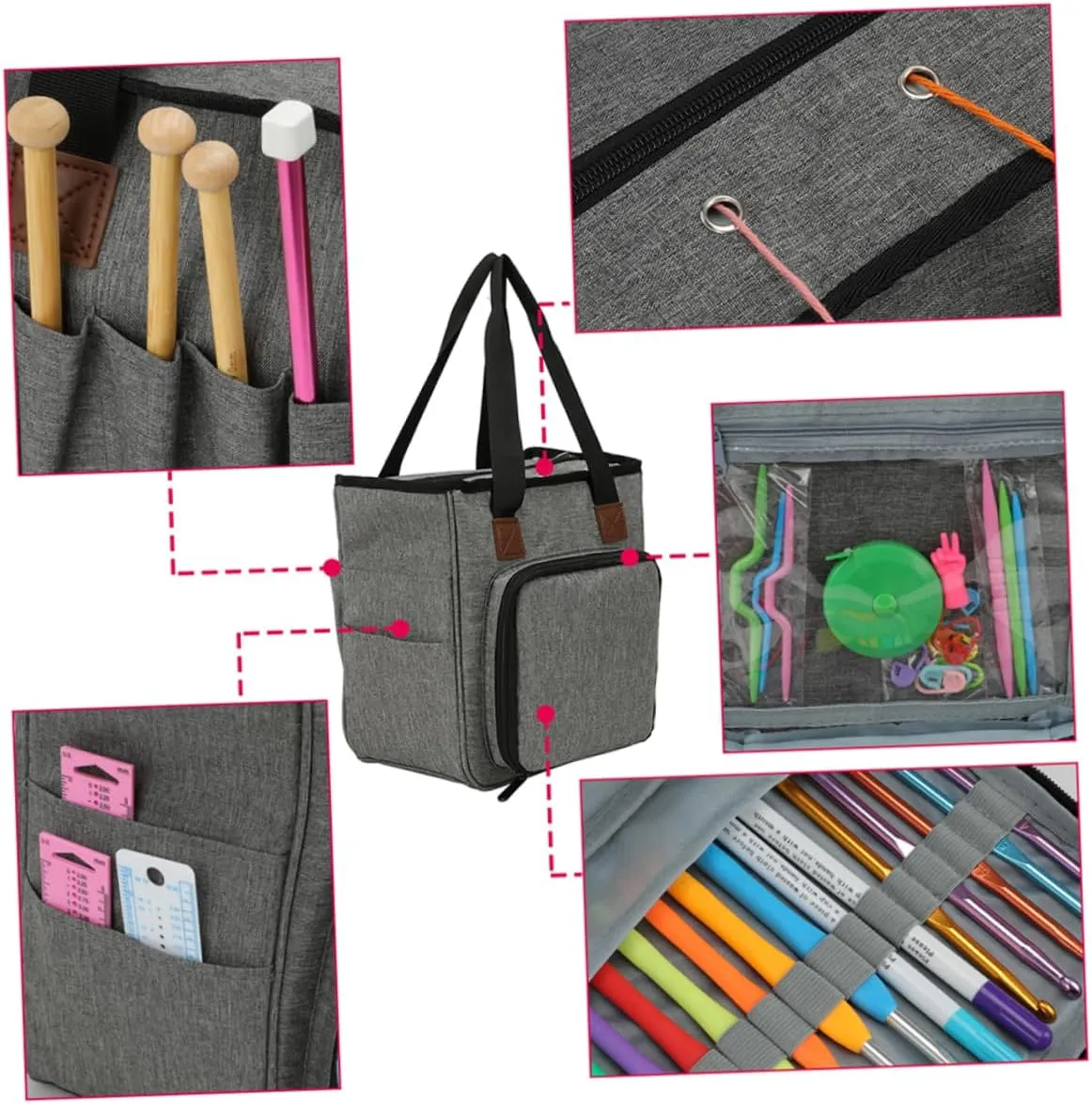 STOBOK Craft Tool Organizer Multi-Compartment Woolen Yarn Storage Bag for Home and Travel Shoulder Bag