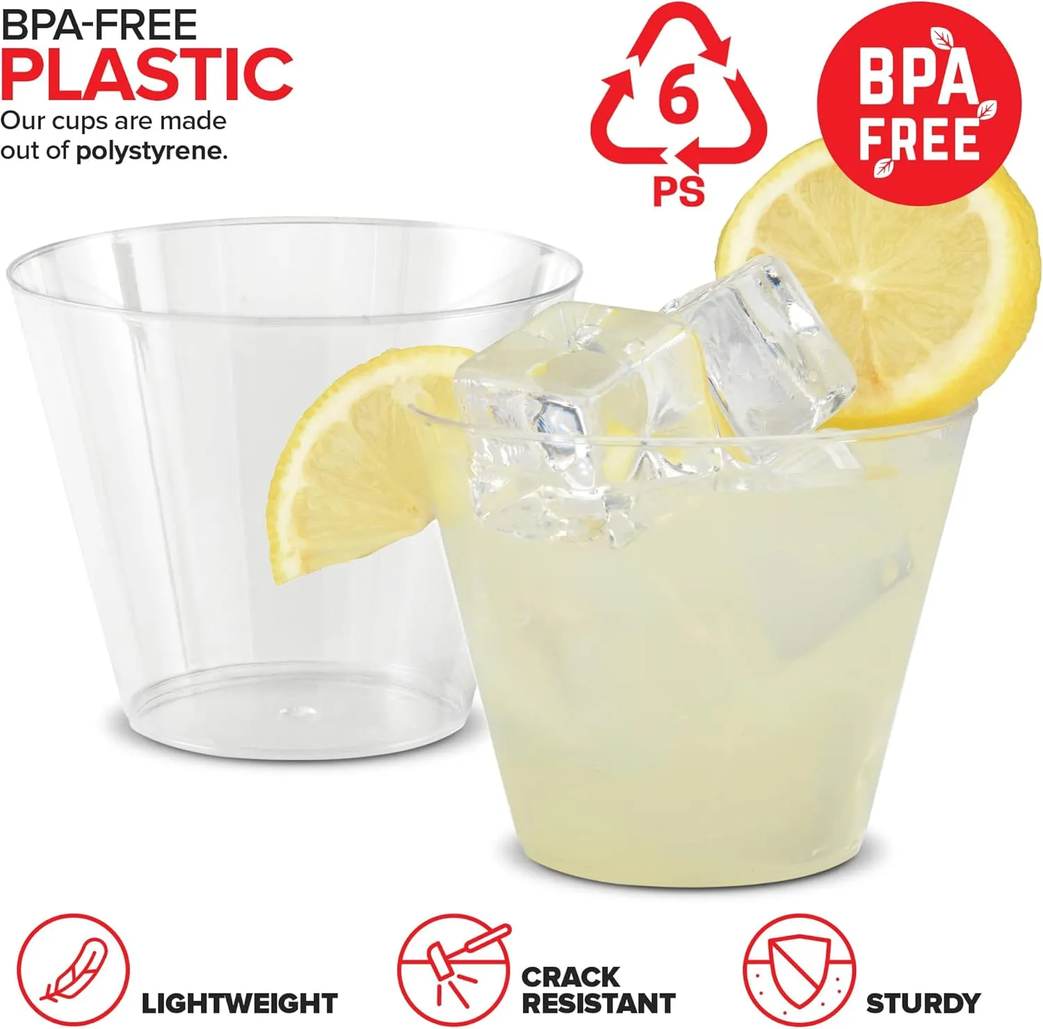 Stock Your Home 9 oz Clear Disposable Plastic Cups (100 Pack) Elegant Tumblers Glasses for Birthday Parties, Weddings, Holidays, Dessert Tumbler, Bulk Drinking Cup for Fruit Punch, Cocktails, Wine