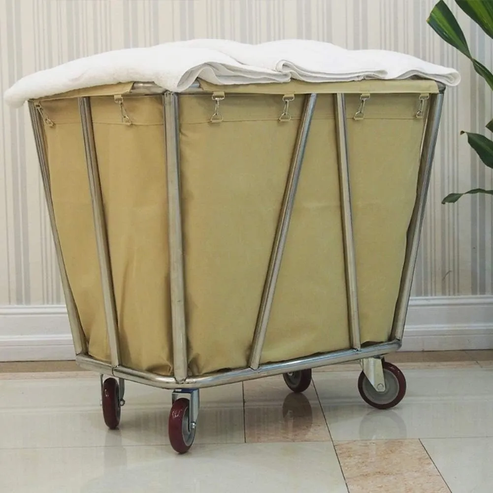 Storage Hand Trucks,Kitchen Movable Trolleys, Commercial Laundry Sorter Cart,Hotel Linen Cart with Handle,Lobby Service Rolling Trolley with Movable Bag/Beige/90 * 65 * 85Cm