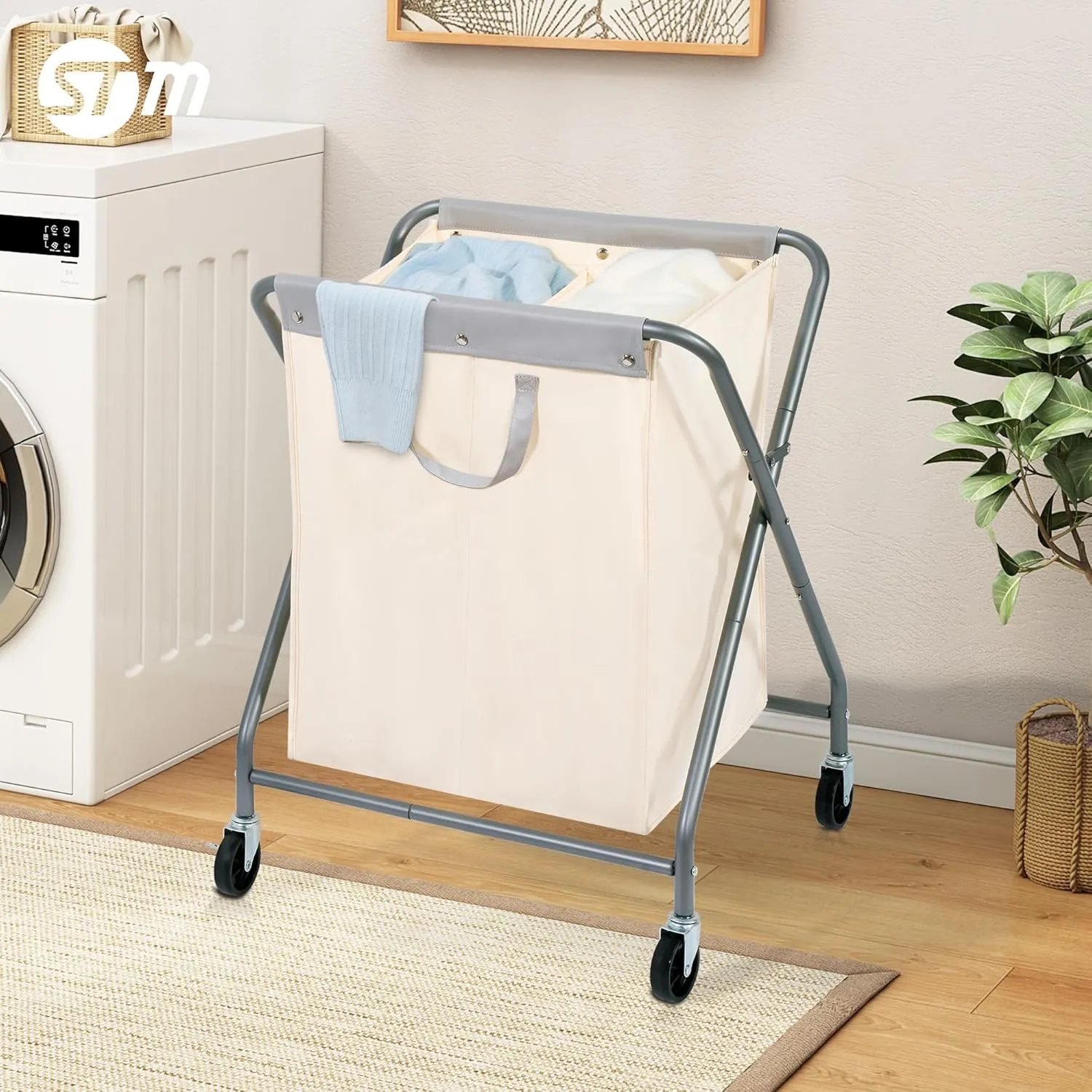 STORAGE MANIAC 125L Laundry Hamper with Wheels, Rolling Laundry Basket, Heavy Duty Laundry Sorter with Removable Bag, Folding X Frame Laundry Organizer Cart for Easy to Store, 2 Section