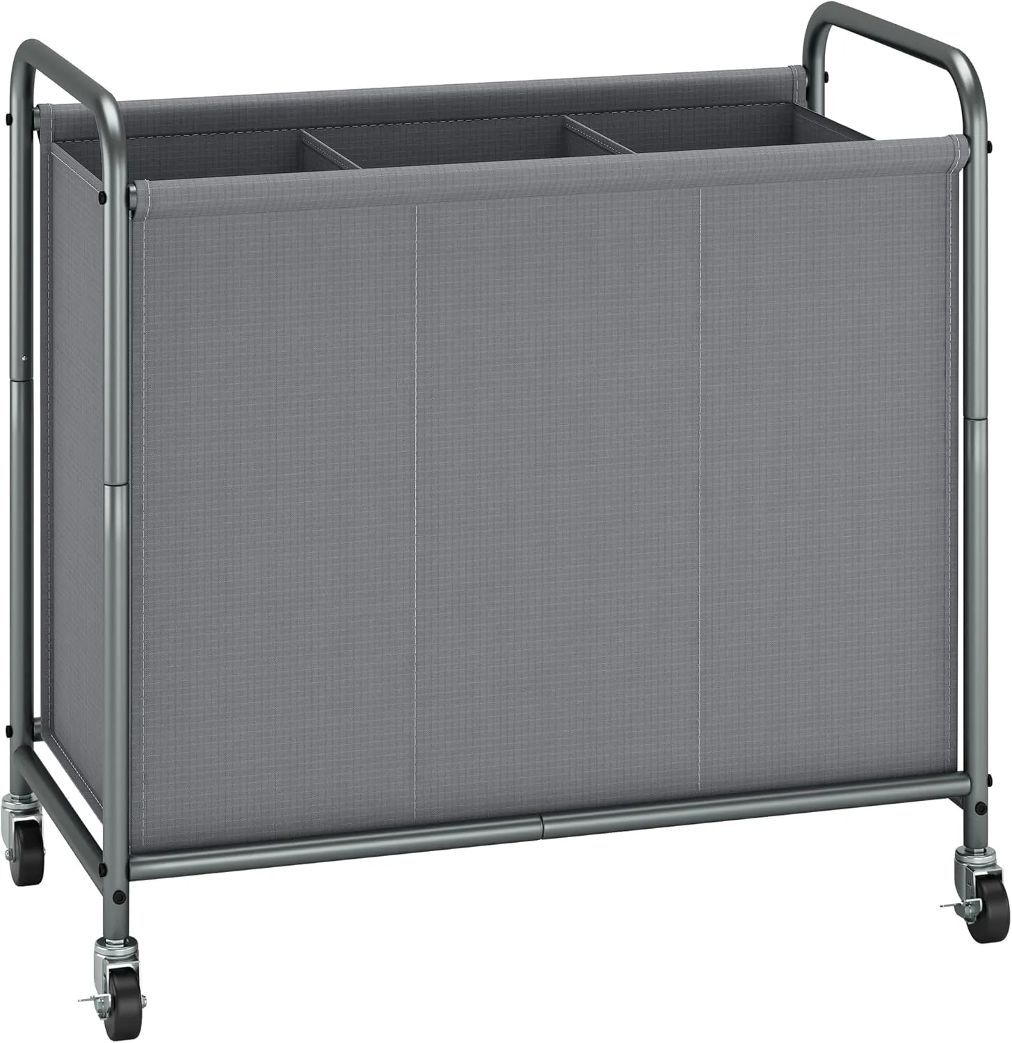 STORAGE MANIAC Laundry Hamper, 165L Rolling Laundry Sorter Cart, Lockable Wheels, 3 Section Gray
