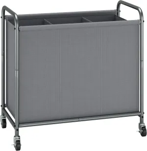 STORAGE MANIAC Laundry Hamper, 165L Rolling Laundry Sorter Cart, Lockable Wheels, 3 Section Gray