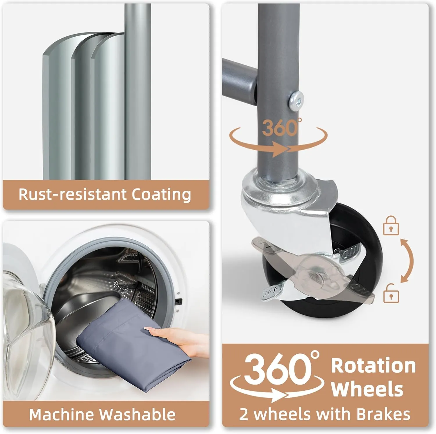 STORAGE MANIAC Laundry Hamper, 165L Rolling Laundry Sorter Cart, Lockable Wheels, 3 Section Gray