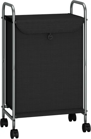 STORAGE MANIAC Rolling Laundry Hamper, Laundry Basket with Lockable Wheels, Double Clothes Sorter Cart, Small Clothes Separator Hamper for Closet, Bathroom, Laundrys Room, 1 Section Black