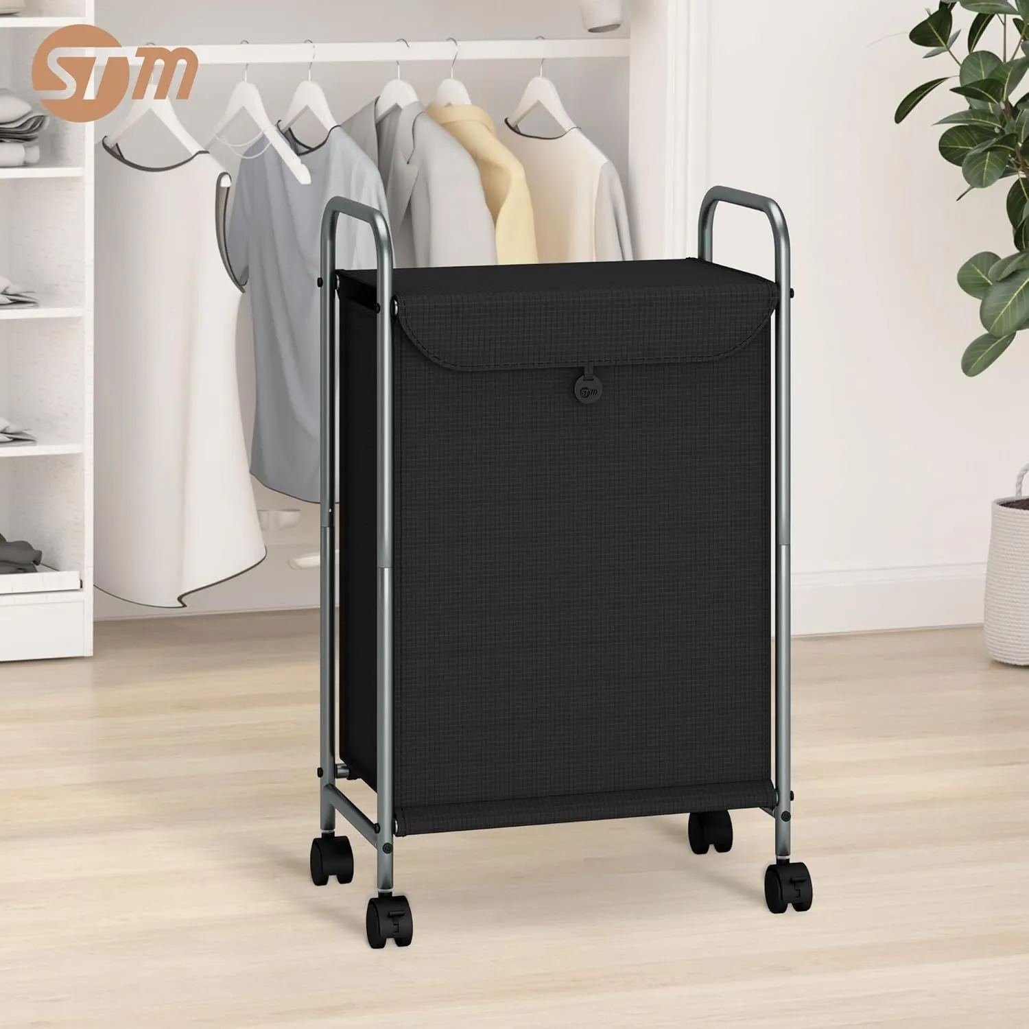 STORAGE MANIAC Rolling Laundry Hamper, Laundry Basket with Lockable Wheels, Double Clothes Sorter Cart, Small Clothes Separator Hamper for Closet, Bathroom, Laundrys Room, 1 Section Black