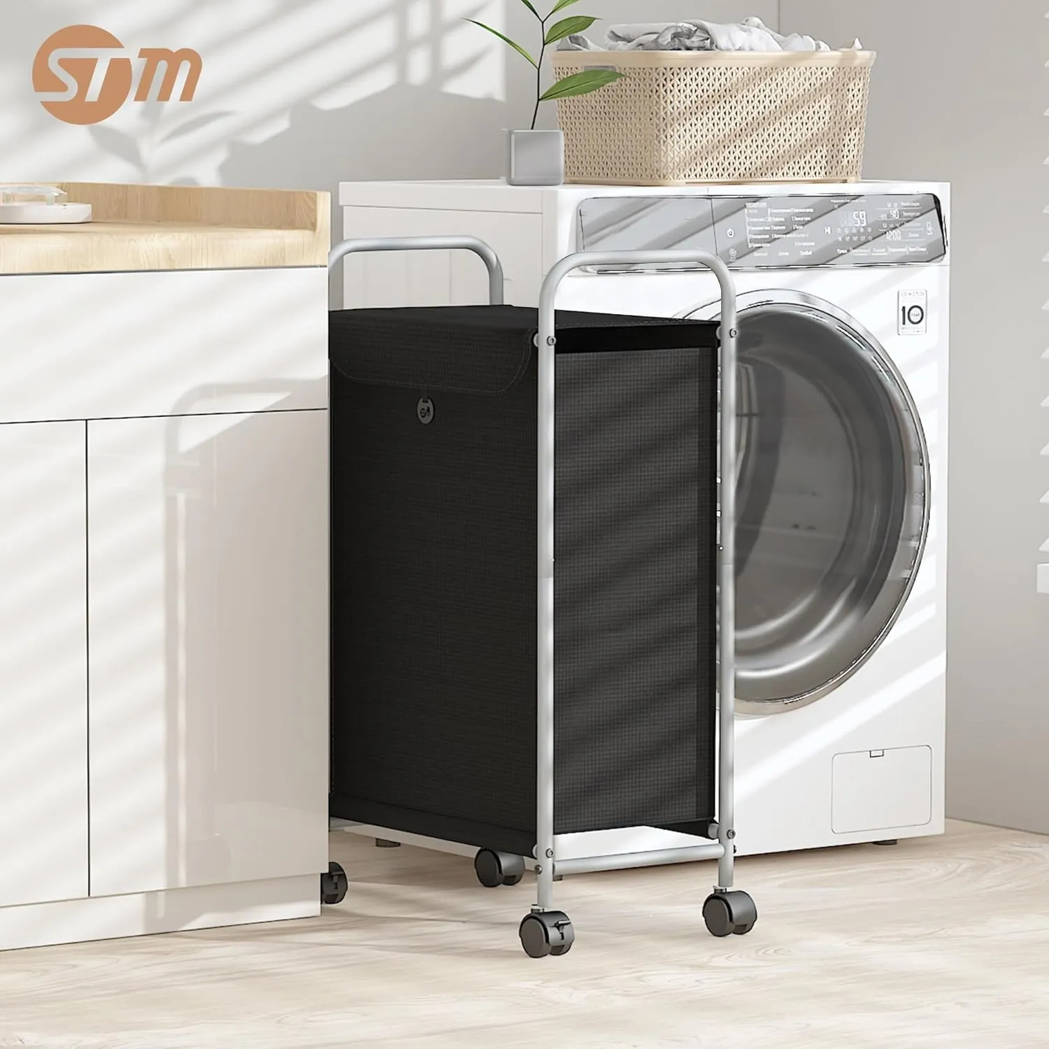 STORAGE MANIAC Rolling Laundry Hamper, Laundry Basket with Lockable Wheels, Double Clothes Sorter Cart, Small Clothes Separator Hamper for Closet, Bathroom, Laundrys Room, 1 Section Black