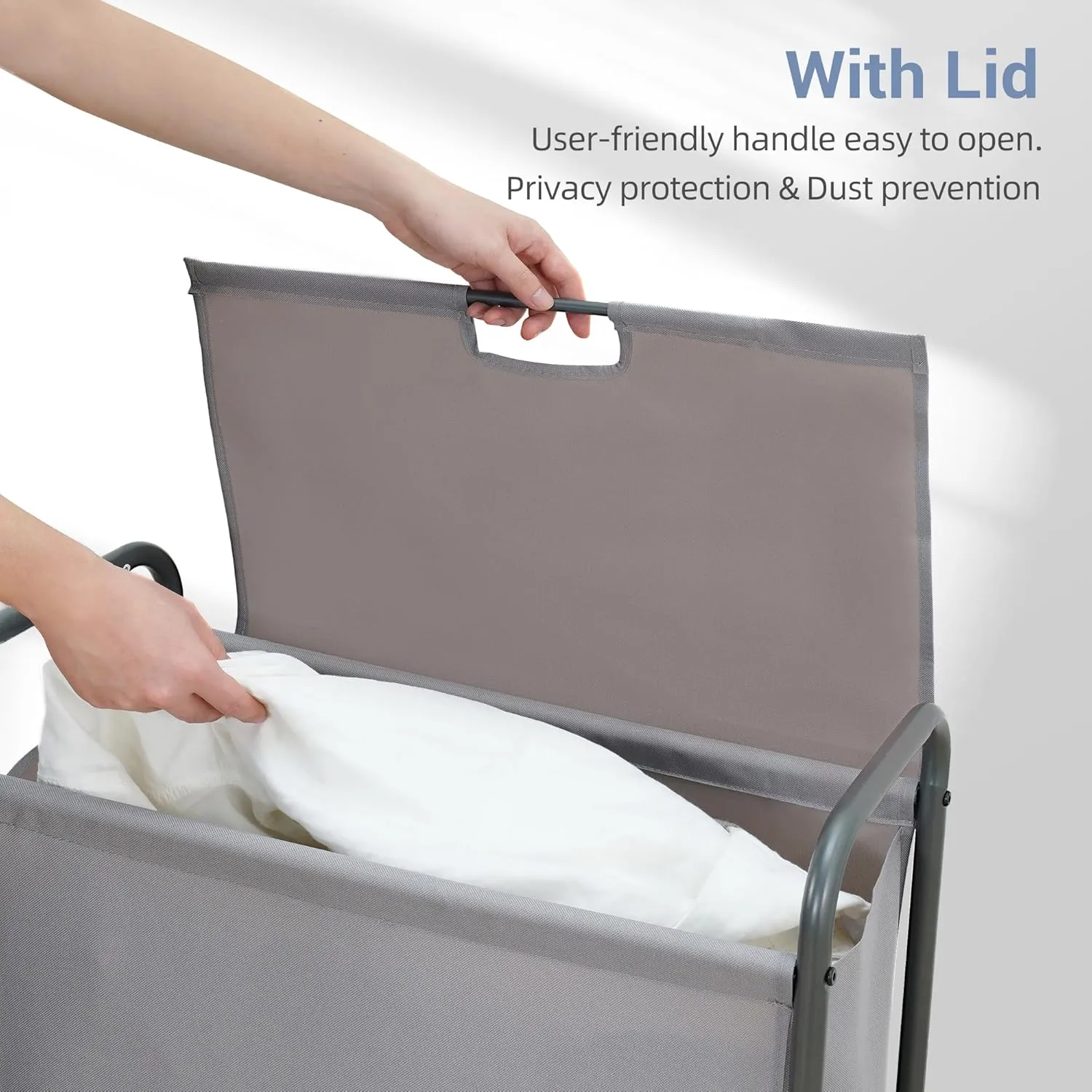 STORAGE MANIAC Rolling Laundry Hamper With Lid, 85 L Sorter With Wheels, 2 Loads Dirty Clothes Basket, Organizer Cart for Small Space, Grey