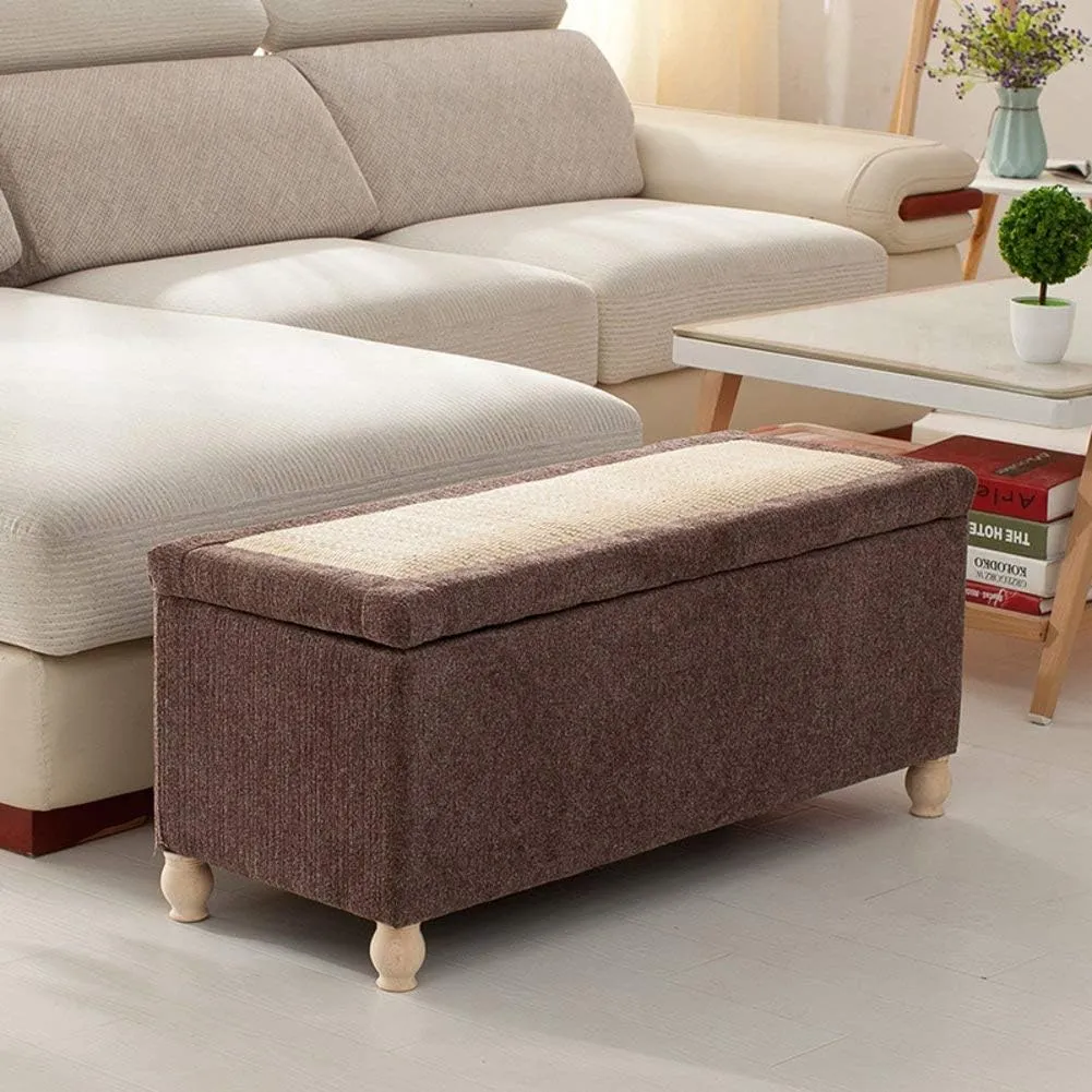 Storage Ottoman Bench,Linen Upholstered Footstool Sofa Stool Storage Box Rattan Weaving lid Entrance Shoe Changing Bench-Grey 40x16x17in (Coffee 24x16x17in)