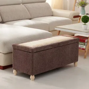 Storage Ottoman Bench,Linen Upholstered Footstool Sofa Stool Storage Box Rattan Weaving lid Entrance Shoe Changing Bench-Grey 40x16x17in (Coffee 24x16x17in)