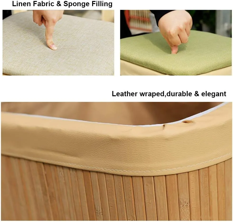 Storage Ottoman Footstool,Bamboo Weaving Footrest Stool Sofa Shoe Change Stool Storage Box Seat-A 12x10x15in