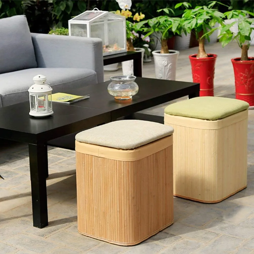 Storage Ottoman Footstool,Bamboo Weaving Footrest Stool Sofa Shoe Change Stool Storage Box Seat-A 12x10x15in