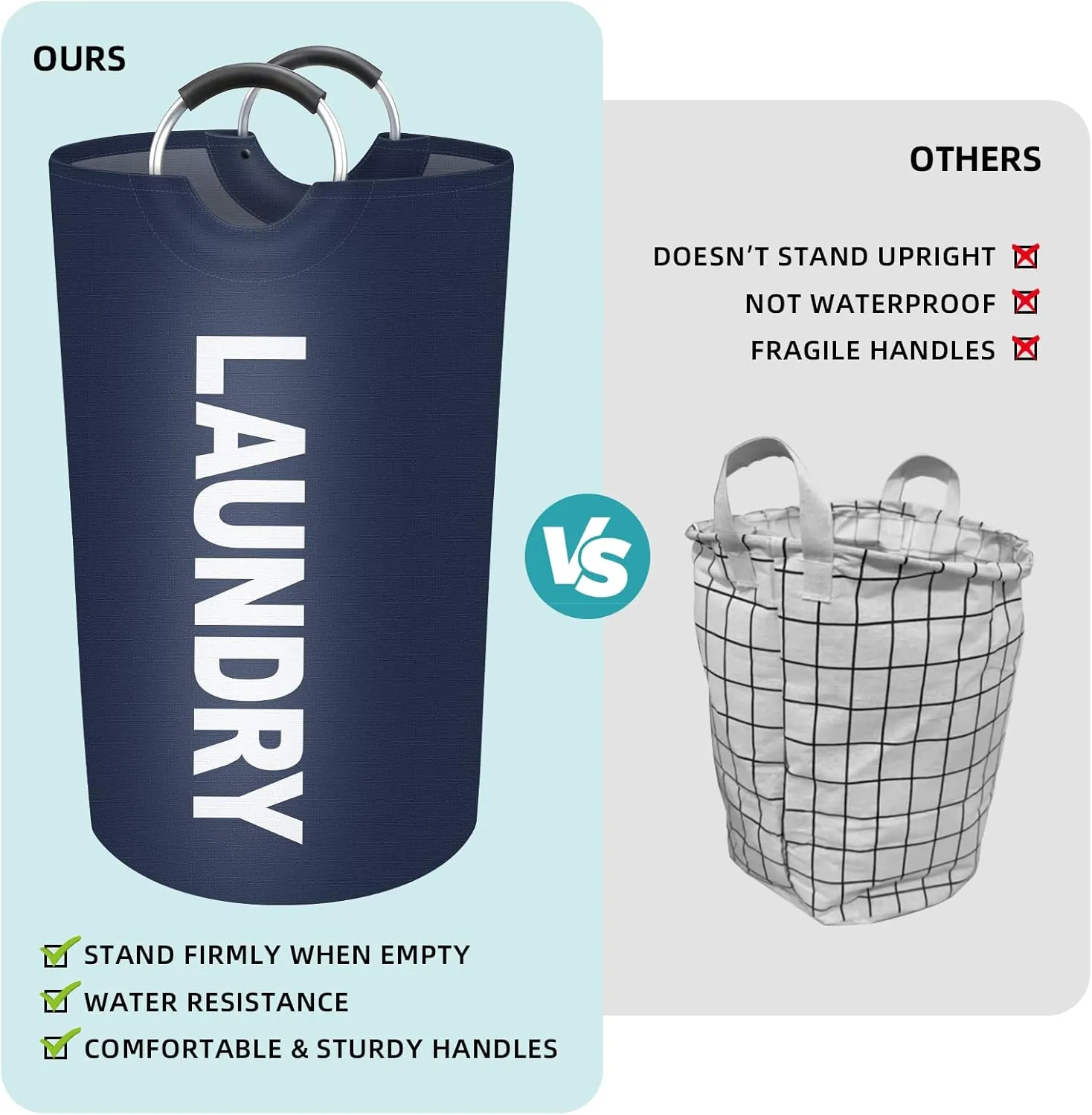 StorageRight 90L Large Laundry Basket, Laundry Hamper, Dirty Clothes Hamper for Laundry, Collapsible, Waterproof Laundry Baskets with Foam Protected Aluminum Handles for Laundry, Dorm, Family (Blue)