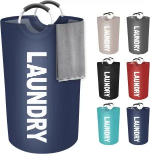 StorageRight 90L Large Laundry Basket, Laundry Hamper, Dirty Clothes Hamper for Laundry, Collapsible, Waterproof Laundry Baskets with Foam Protected Aluminum Handles for Laundry, Dorm, Family (Blue)