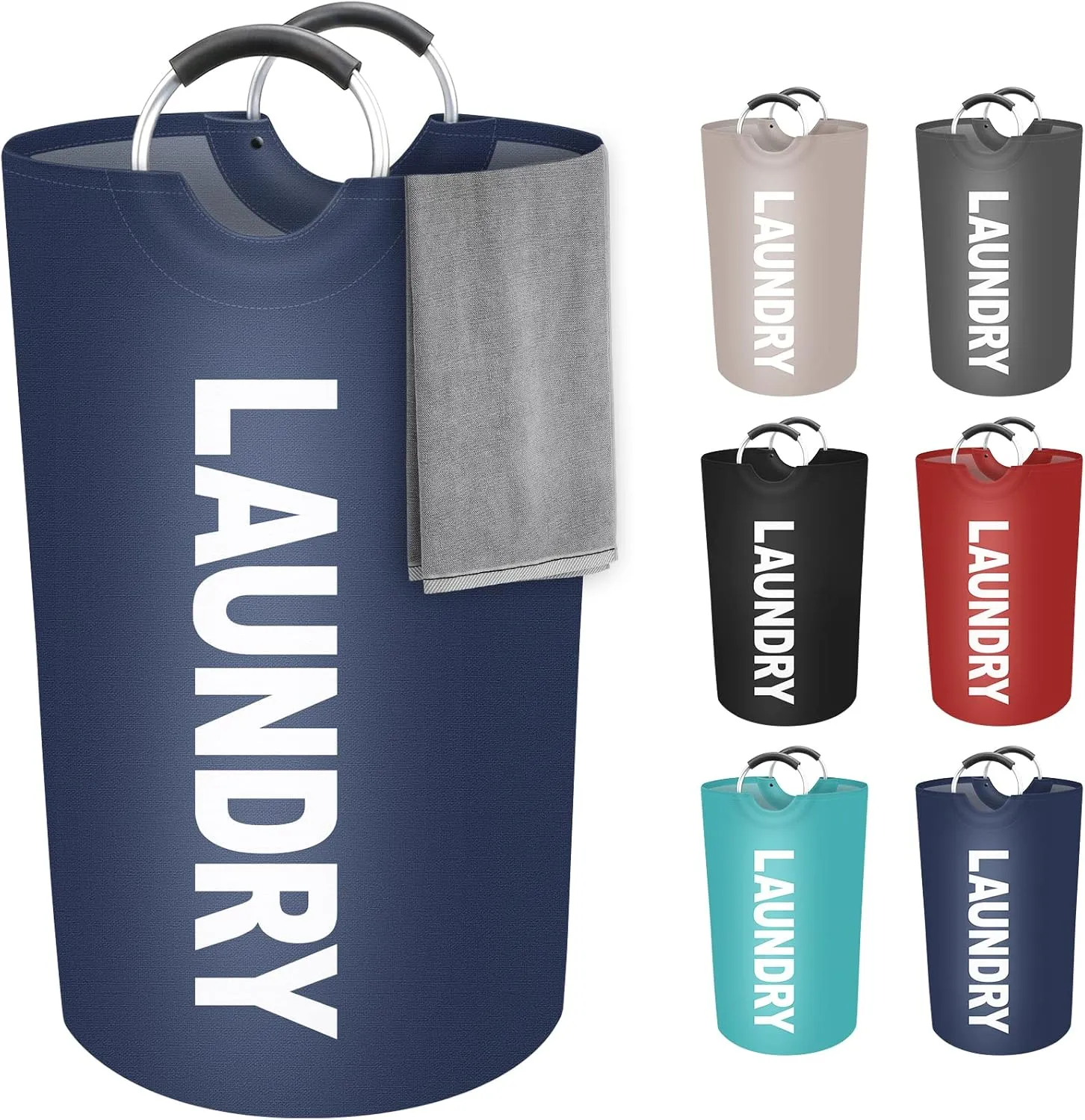 StorageRight 90L Large Laundry Basket, Laundry Hamper, Dirty Clothes Hamper for Laundry, Collapsible, Waterproof Laundry Baskets with Foam Protected Aluminum Handles for Laundry, Dorm, Family (Blue)