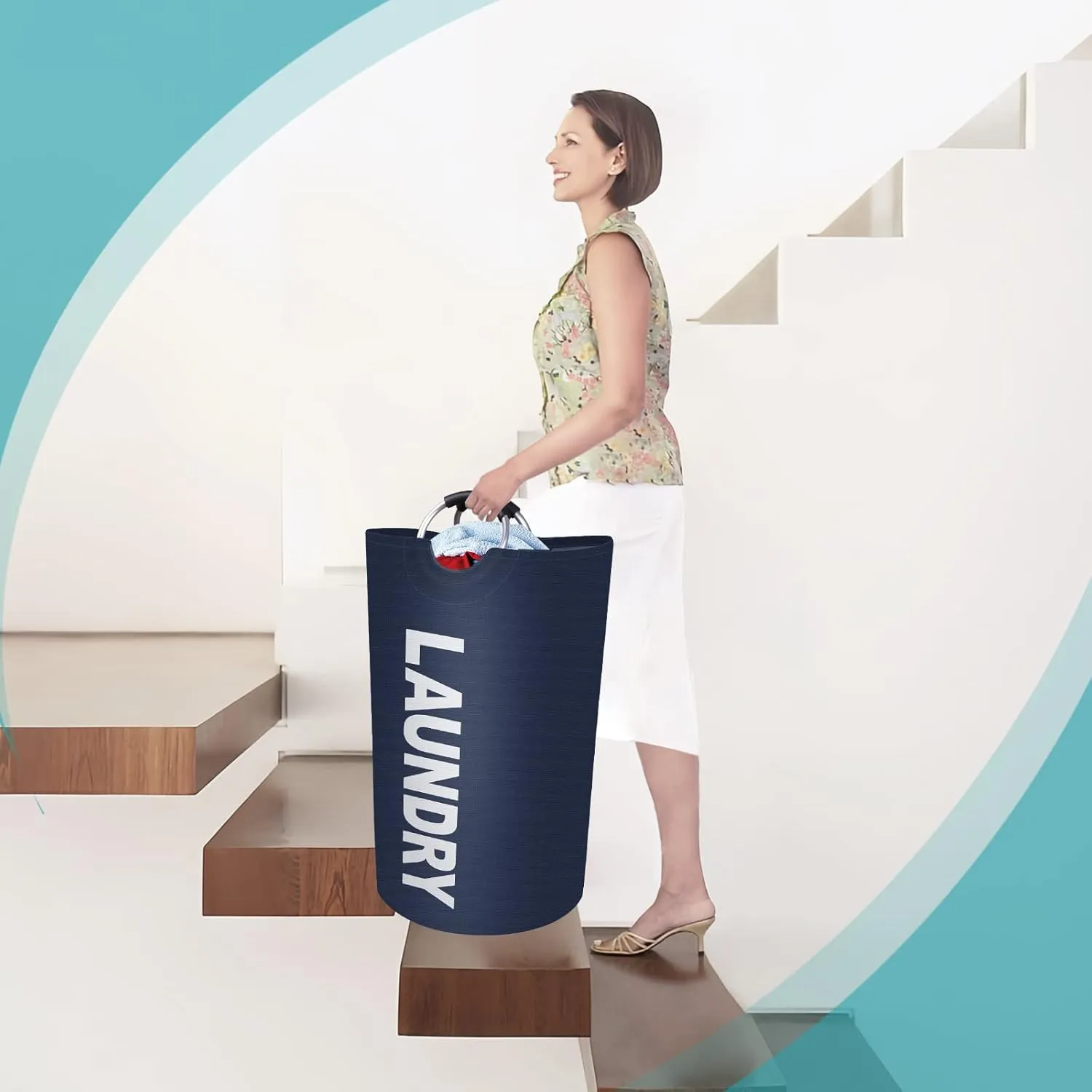 StorageRight 90L Large Laundry Basket, Laundry Hamper, Dirty Clothes Hamper for Laundry, Collapsible, Waterproof Laundry Baskets with Foam Protected Aluminum Handles for Laundry, Dorm, Family (Blue)