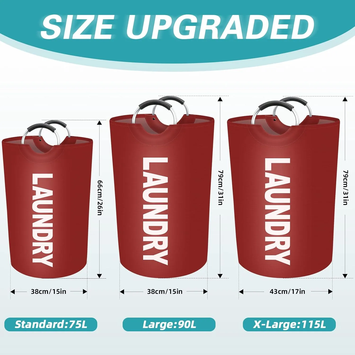 StorageRight 90L Large Laundry Basket, Laundry Hamper, Dirty Clothes Hamper for Laundry, Collapsible, Waterproof Laundry Baskets with Foam Protected Aluminum Handles for Laundry, Dorm, Family (Red)