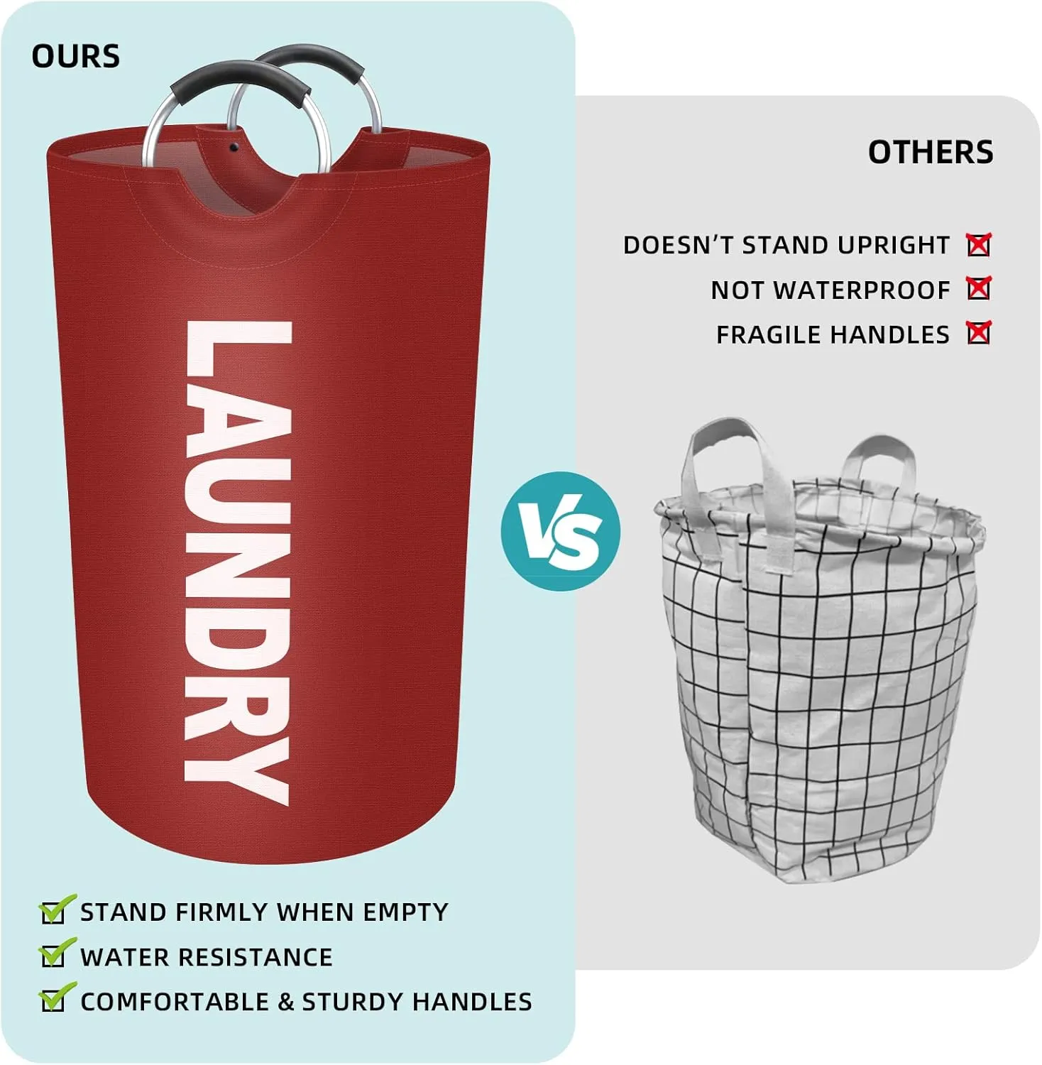 StorageRight 90L Large Laundry Basket, Laundry Hamper, Dirty Clothes Hamper for Laundry, Collapsible, Waterproof Laundry Baskets with Foam Protected Aluminum Handles for Laundry, Dorm, Family (Red)