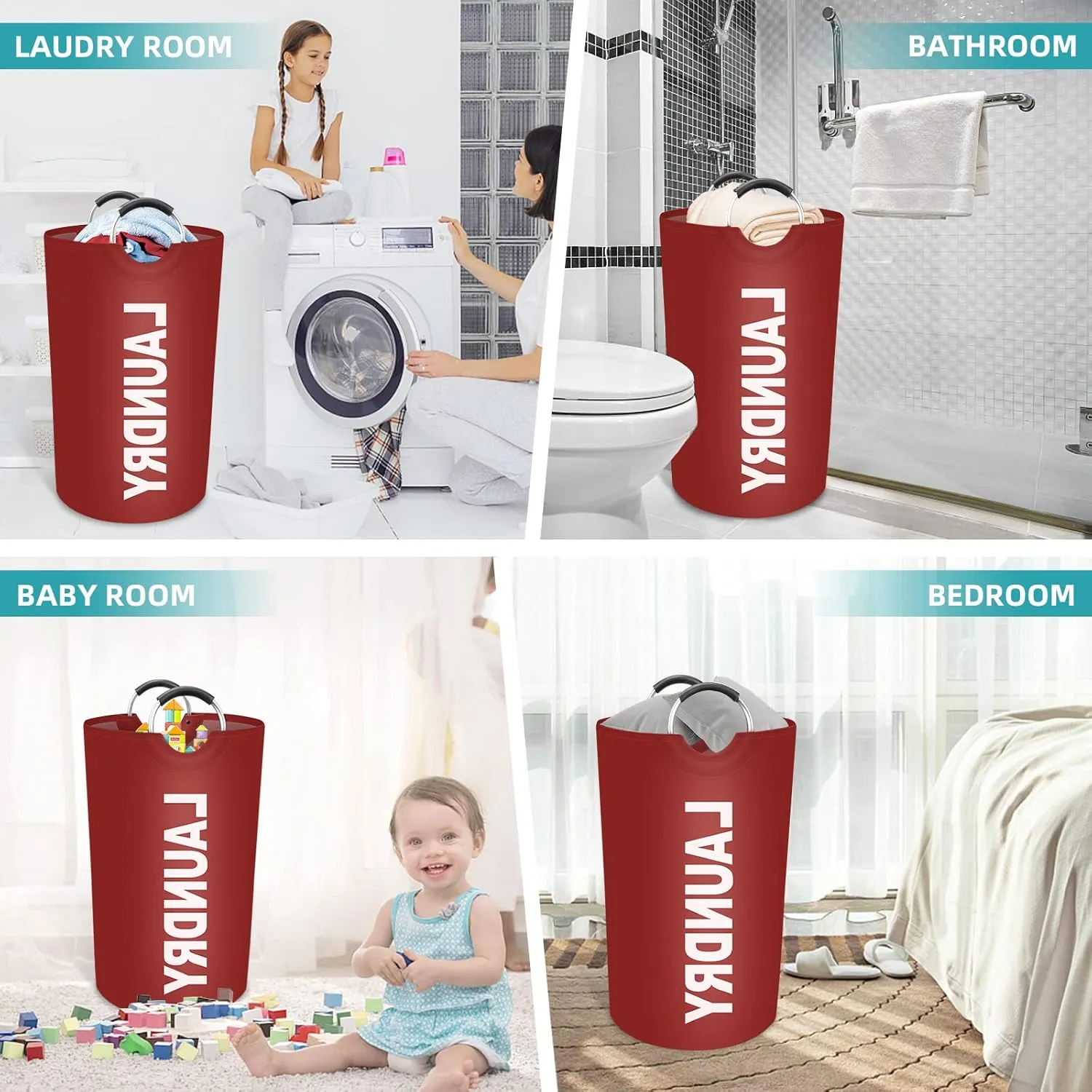 StorageRight 90L Large Laundry Basket, Laundry Hamper, Dirty Clothes Hamper for Laundry, Collapsible, Waterproof Laundry Baskets with Foam Protected Aluminum Handles for Laundry, Dorm, Family (Red)