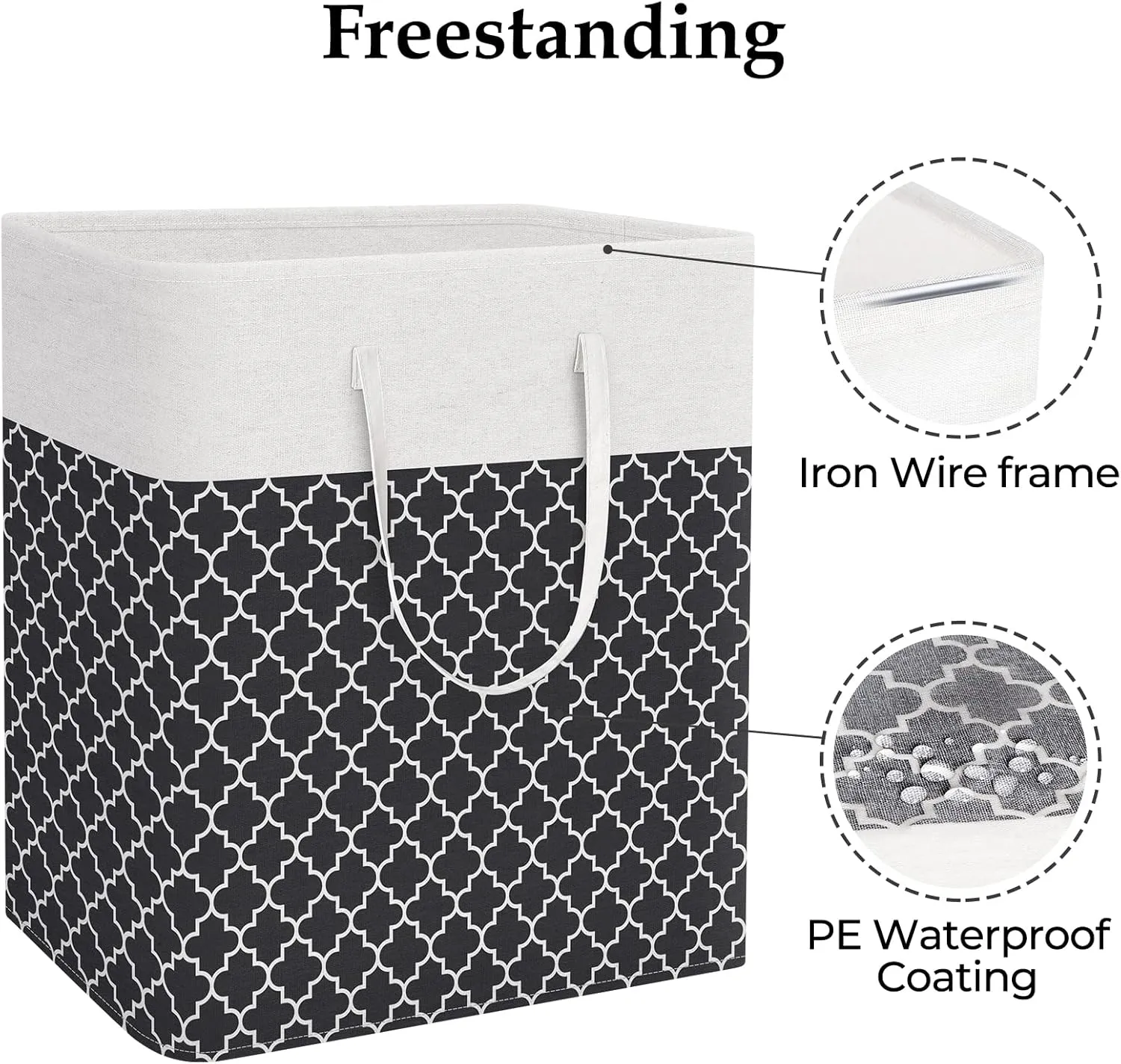 StorageRight Laundry Basket Hamper Large Collapsible Laundry Hamper with Easy Carry Handles，Freestanding Clothes Hampers for Laundry, Bedroom, Dorm, Clothes, Towels, 100L, Clover Black