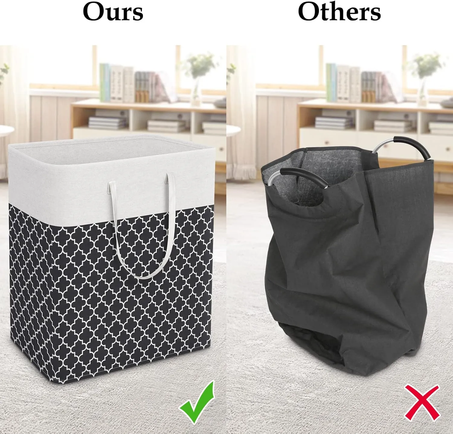 StorageRight Laundry Basket Hamper Large Collapsible Laundry Hamper with Easy Carry Handles，Freestanding Clothes Hampers for Laundry, Bedroom, Dorm, Clothes, Towels, 100L, Clover Black