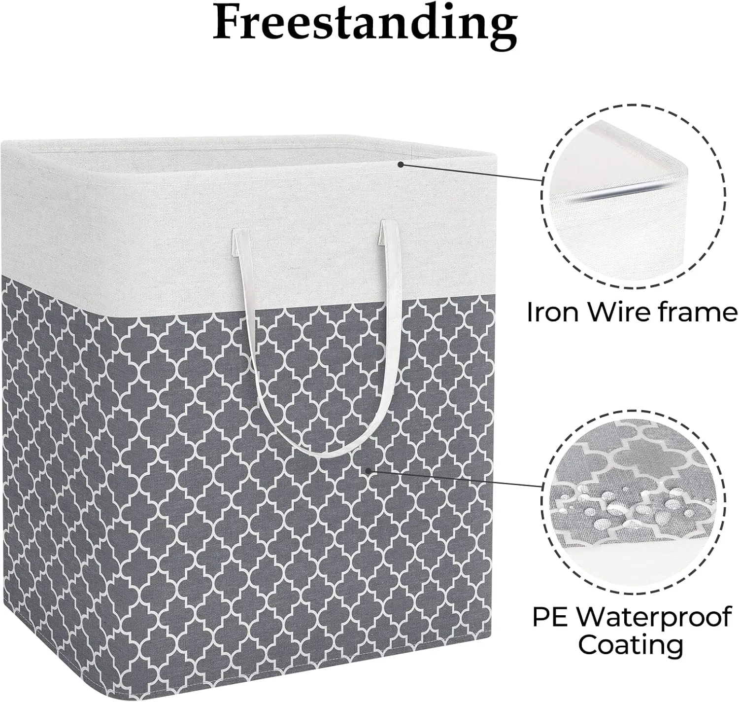 StorageRight Laundry Basket Hamper Large Collapsible Laundry Hamper with Easy Carry Handles，Freestanding Clothes Hampers for Laundry, Bedroom, Dorm, Clothes, Towels, 100L, Clover Grey