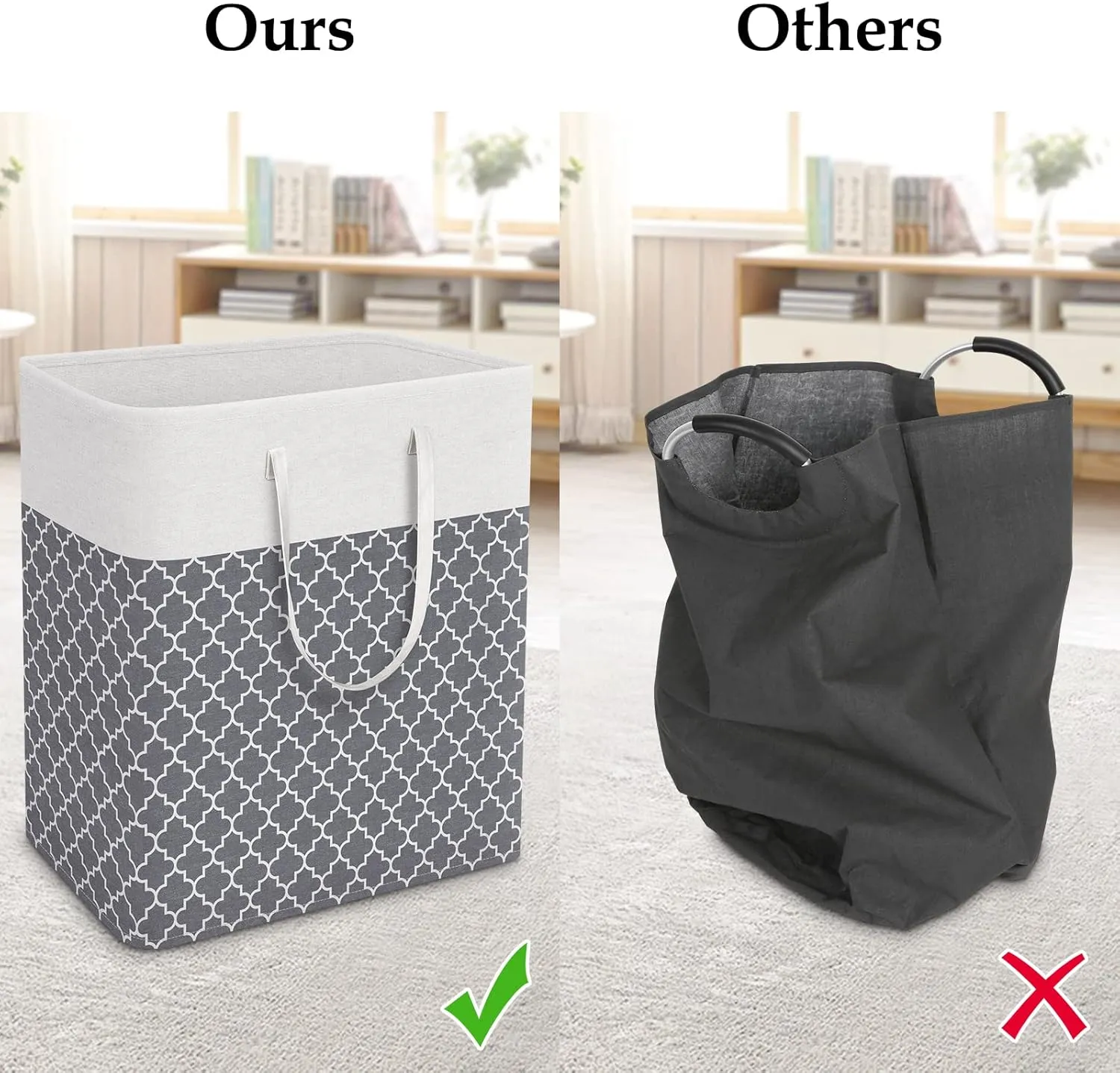 StorageRight Laundry Basket Hamper Large Collapsible Laundry Hamper with Easy Carry Handles，Freestanding Clothes Hampers for Laundry, Bedroom, Dorm, Clothes, Towels, 100L, Clover Grey