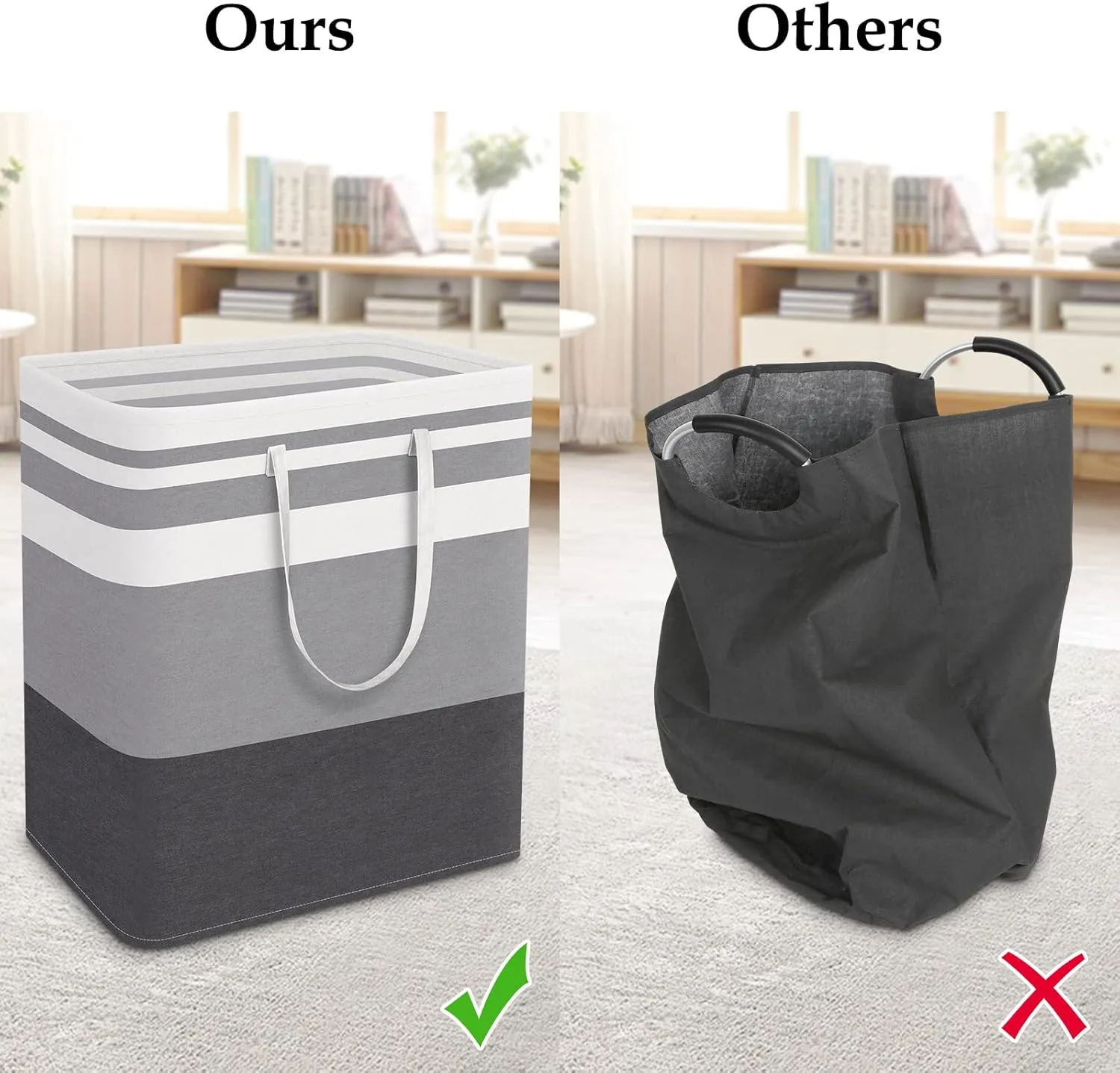 StorageRight Laundry Basket Hamper Large Collapsible Laundry Hamper with Easy Carry Handles，Freestanding Clothes Hampers for Laundry, Bedroom, Dorm, Clothes, Towels, 100L, Gradient Grey