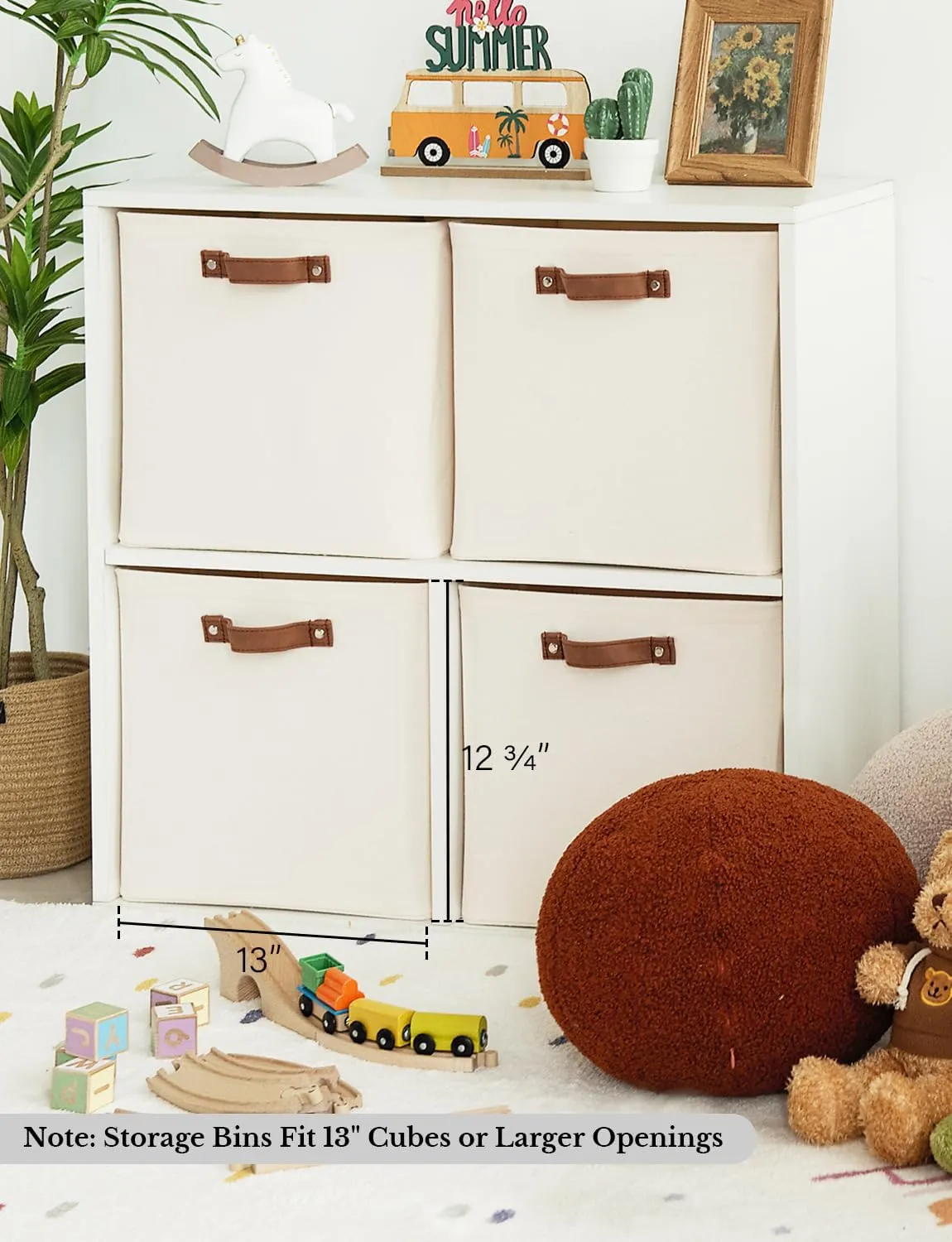 StorageWorks 13x13 Inches Storage Cube, Fabric Storage Bins with PU Handles, Collapsible Organizer Baskets for Closet, Beige, 4-Pack