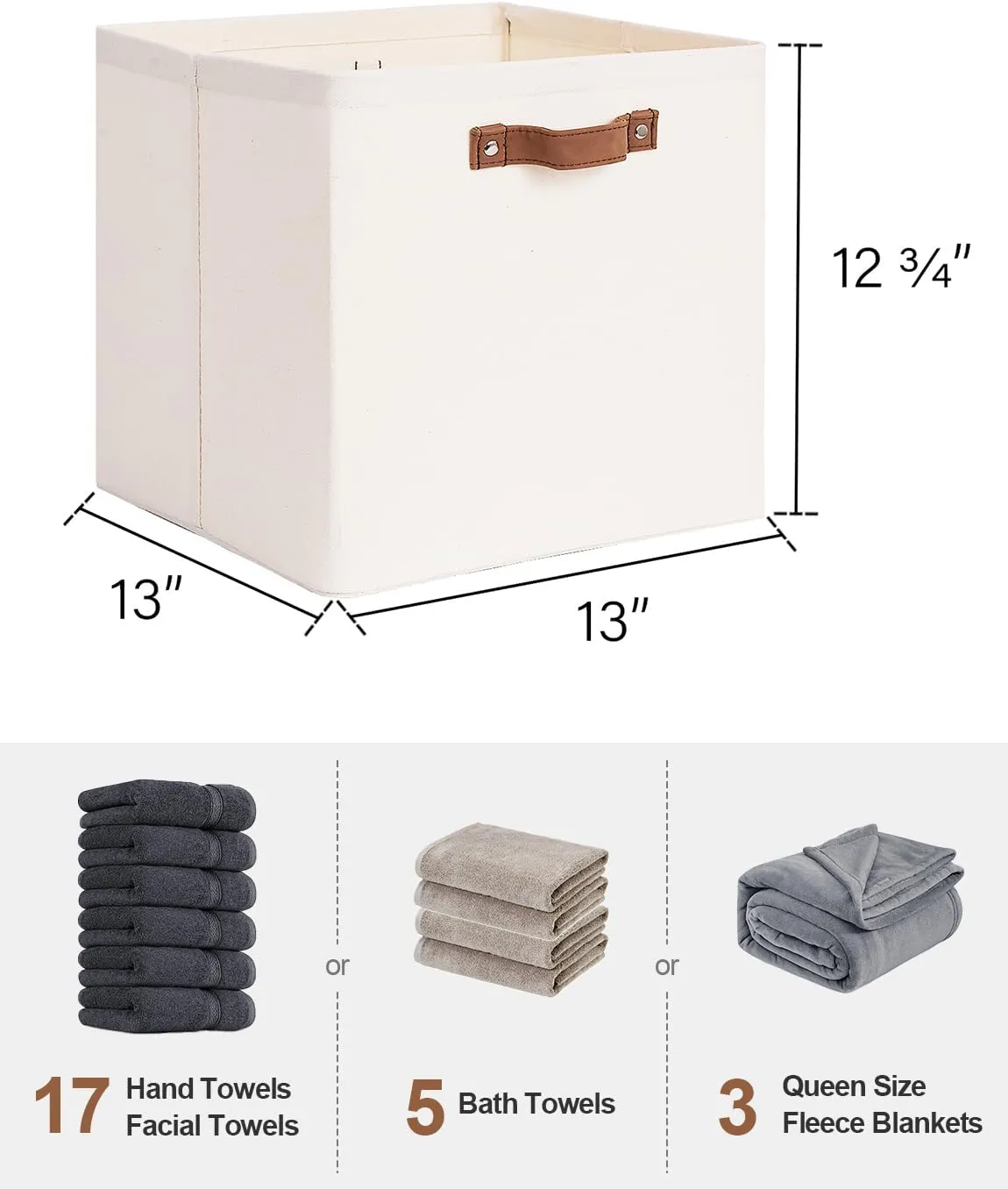 StorageWorks 13x13 Inches Storage Cube, Fabric Storage Bins with PU Handles, Collapsible Organizer Baskets for Closet, Beige, 4-Pack