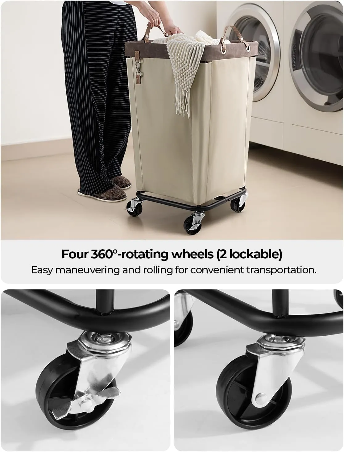 StorageWorks 160L Laundry Basket with Wheels, Large Rolling Hampers for Clothing Organizer, Dirty Clothes Basket for Hotel, Home, Closet, Dorm, Light Khaki
