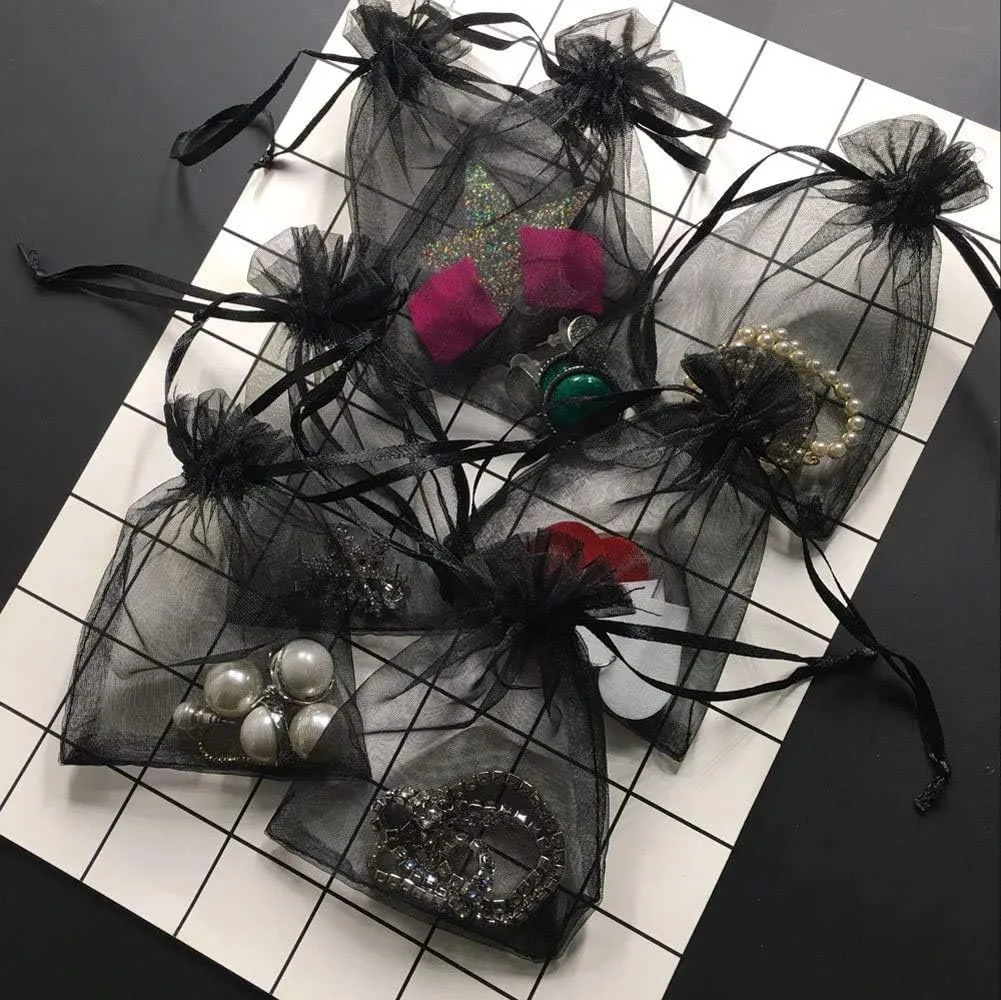 Stratalife 5X7 Organza Bags with Drawstring Black Mesh Bags Small Bags for Wedding Party Favor Bags Jewelry Storage Bags 100PCS (Black 5x7)