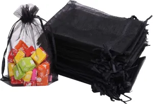 Stratalife 5X7 Organza Bags with Drawstring Black Mesh Bags Small Bags for Wedding Party Favor Bags Jewelry Storage Bags 100PCS (Black 5x7)