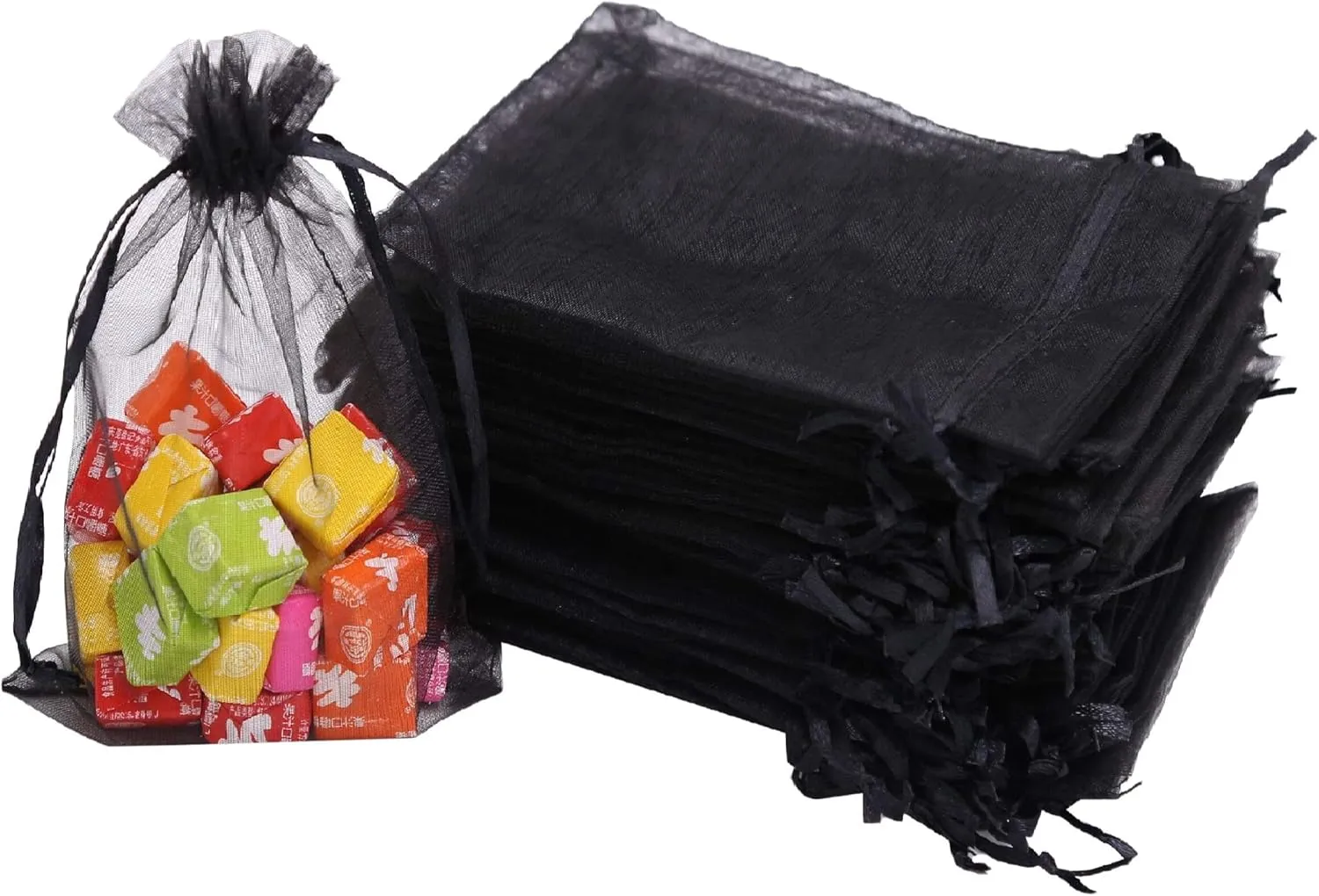 Stratalife 5X7 Organza Bags with Drawstring Black Mesh Bags Small Bags for Wedding Party Favor Bags Jewelry Storage Bags 100PCS (Black 5x7)