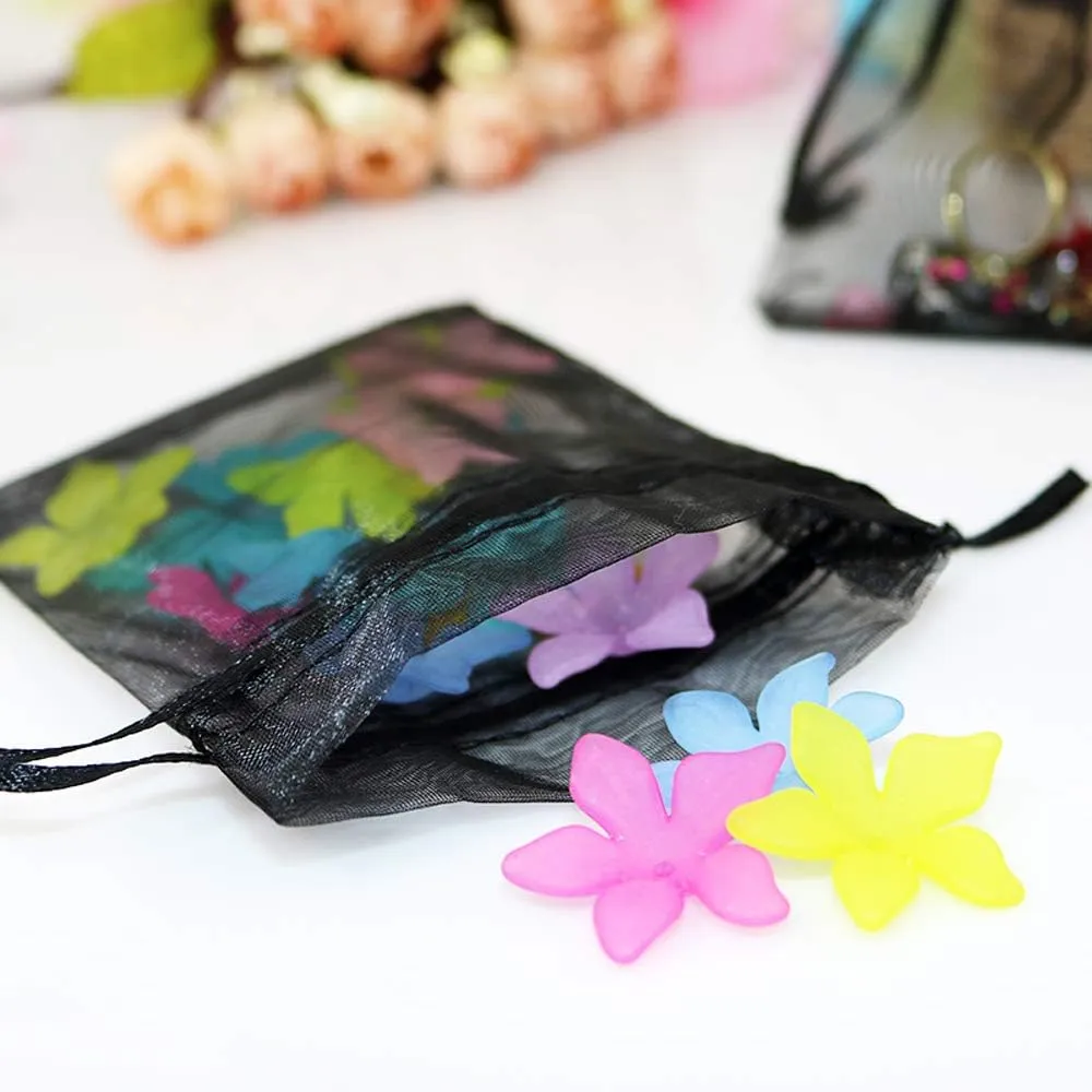 Stratalife 5X7 Organza Bags with Drawstring Black Mesh Bags Small Bags for Wedding Party Favor Bags Jewelry Storage Bags 100PCS (Black 5x7)