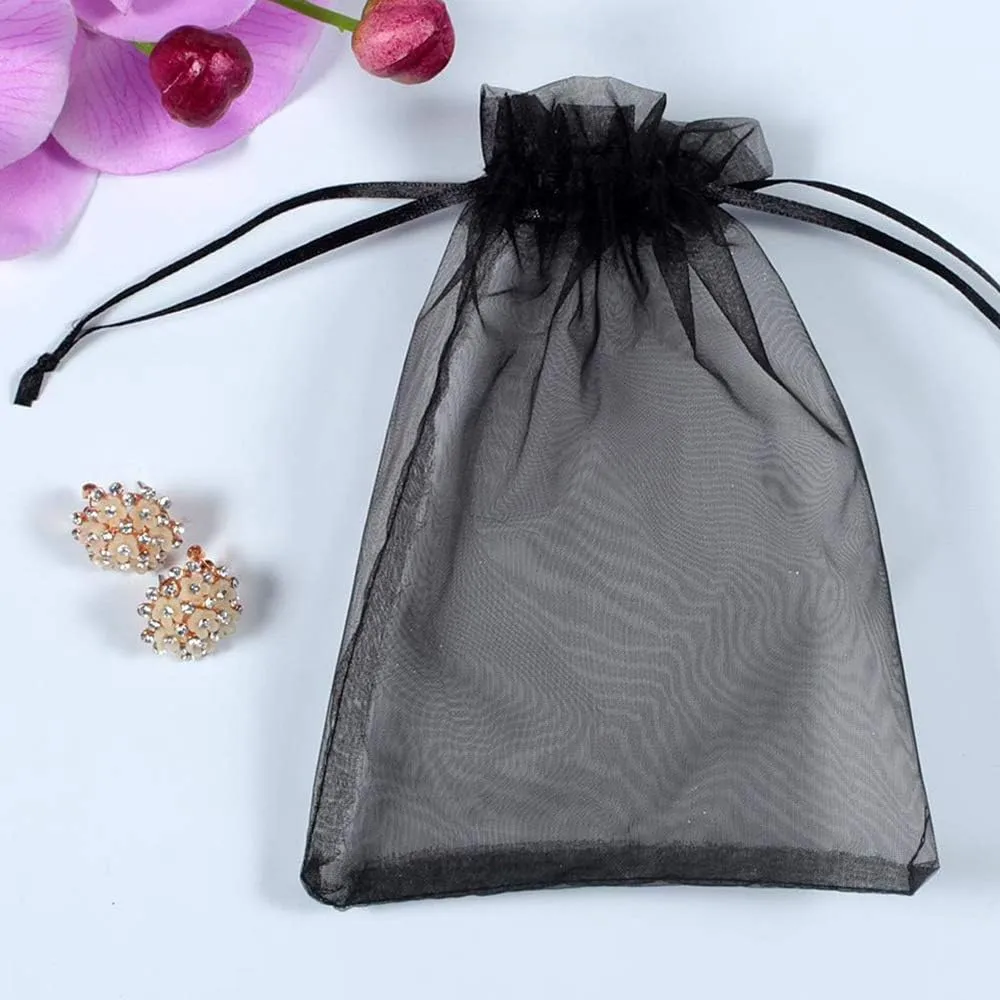 Stratalife 5X7 Organza Bags with Drawstring Black Mesh Bags Small Bags for Wedding Party Favor Bags Jewelry Storage Bags 100PCS (Black 5x7)