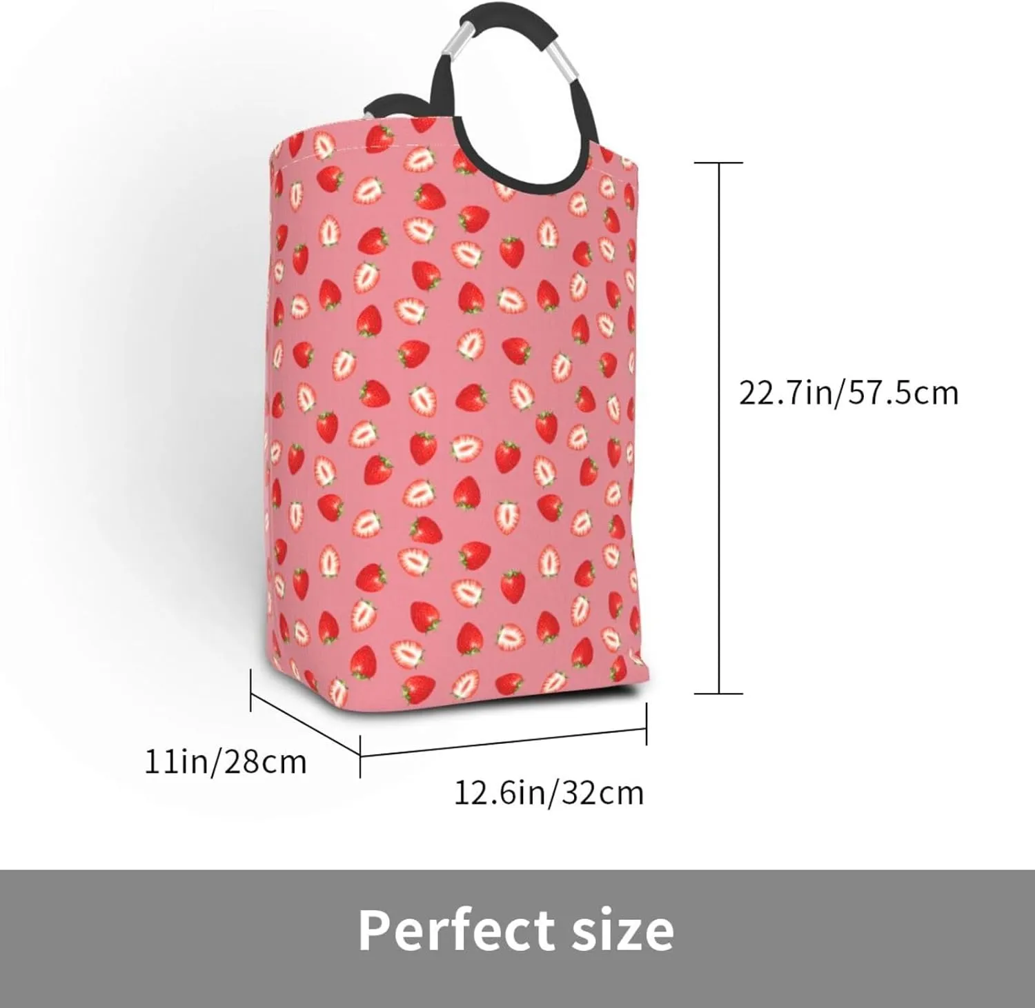 Strawberry Laundry Basket - Cute Pink Fruits Hamper With Handle, Collapsible Bag for Dirty Clothes, 50L Storage for Dorm, Family, Bathroom Decor