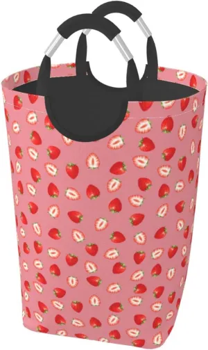 Strawberry Laundry Basket - Cute Pink Fruits Hamper With Handle, Collapsible Bag for Dirty Clothes, 50L Storage for Dorm, Family, Bathroom Decor