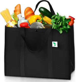 STRONGUS Reusable Grocery Bags [3 Pack, Black] - Hold 50  lbs - Large & Super Strong