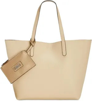 Style & Co. Womens Clean Cut Faux Leather Reversible Tote Handbag Beige Large