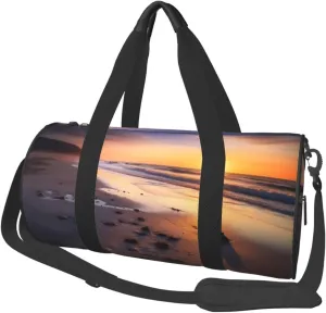 Sun Rise On The Beach Travel Duffle Bag for Men Women Sport Gym Bag Foldable Weekender Bag Carry on Overnight Bag for Travel Swimming Basketball