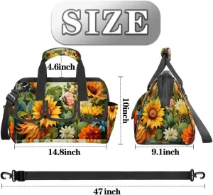 Sunflower Watercolor Botanical Flower Tool Bag Heavy Duty Waterproof Tool Tote Organizer Multi Pockets Wide Mouth Tool Organizer Storage Tote Bag with Adjustable Shoulder Strap