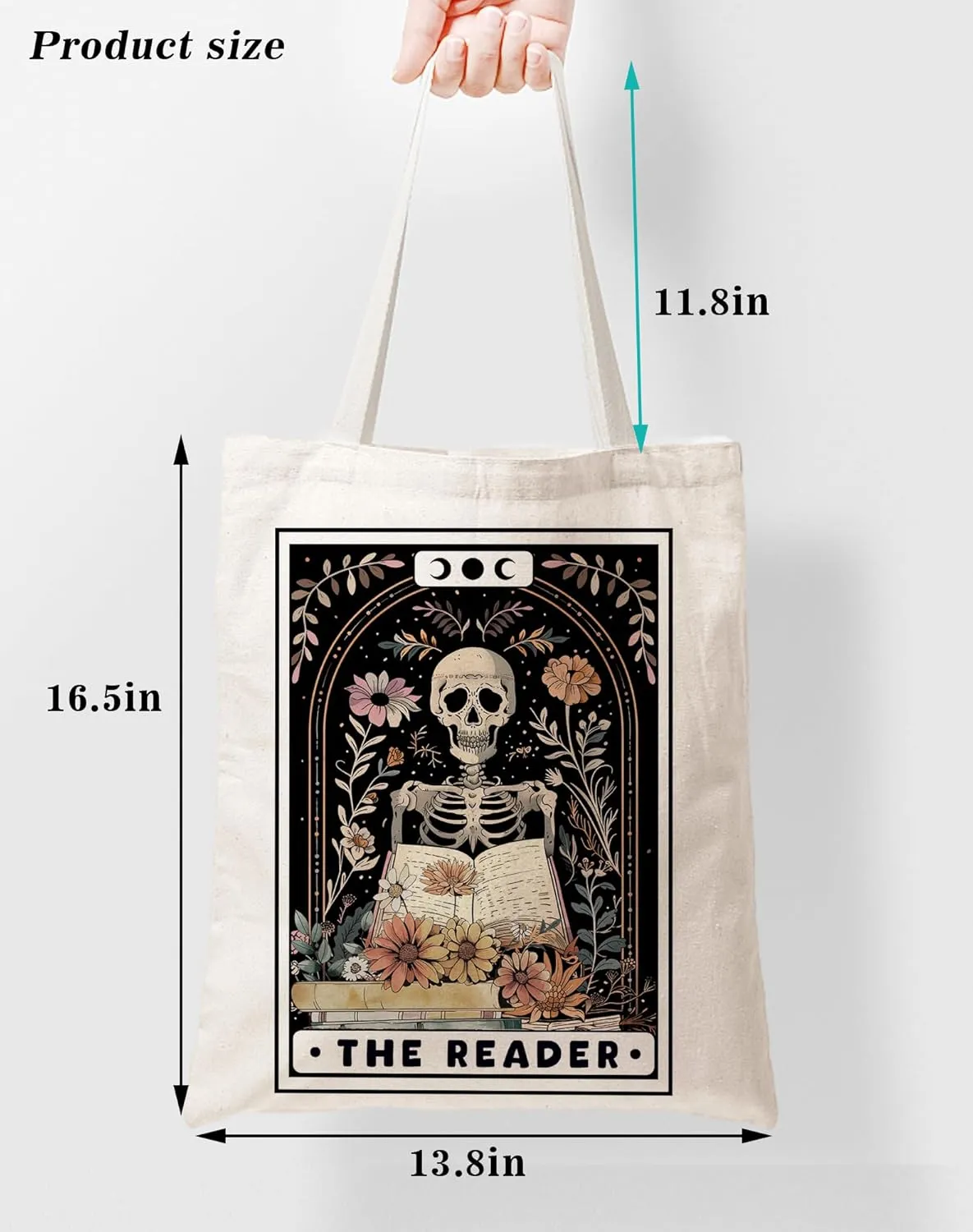 SUNFYCN The Lovers Skeleton Couple Canvas Tote Bag, Book Lovers Librarian Gifts for Women Reusable Grocery Shopping Bag