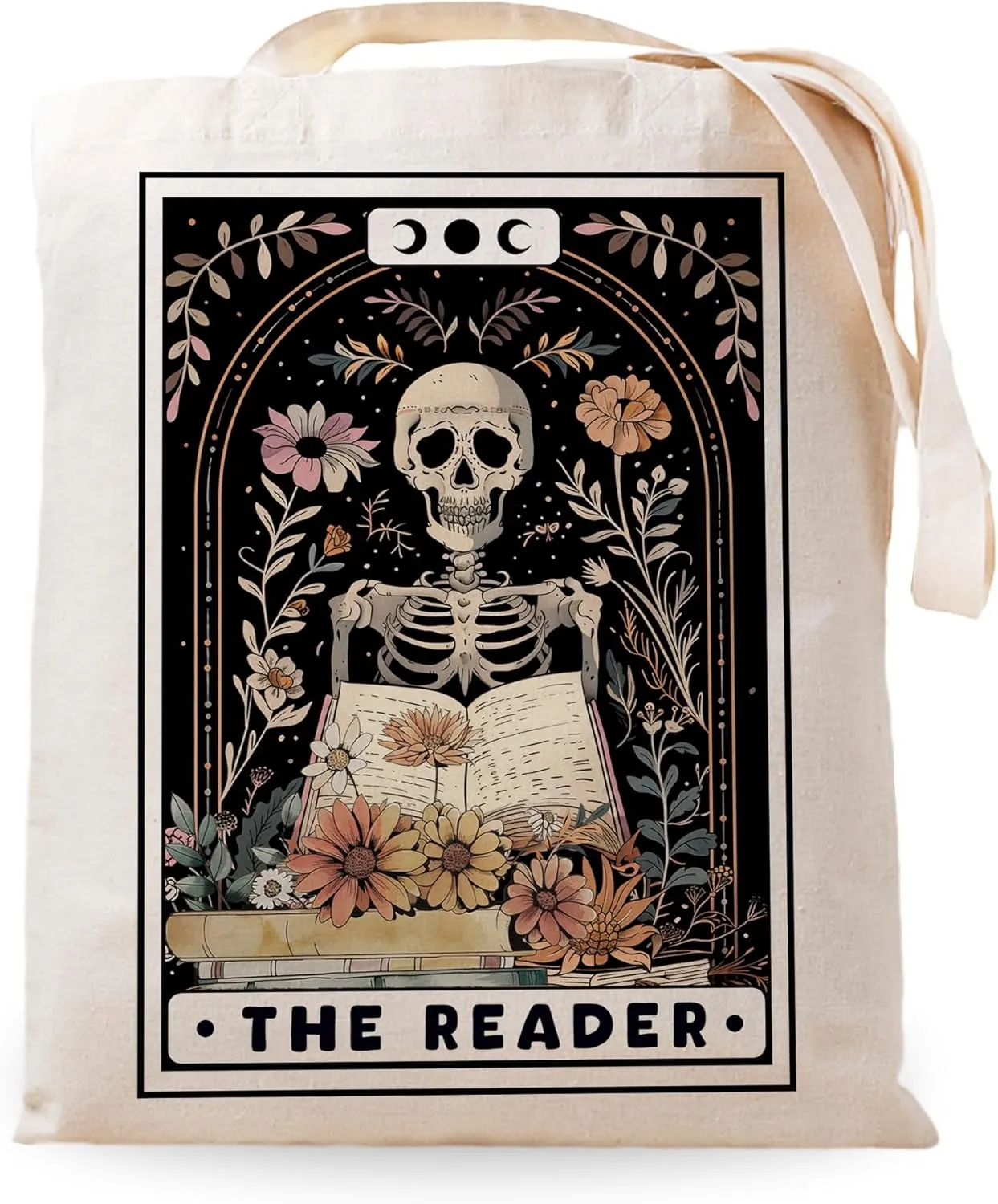 SUNFYCN The Lovers Skeleton Couple Canvas Tote Bag, Book Lovers Librarian Gifts for Women Reusable Grocery Shopping Bag