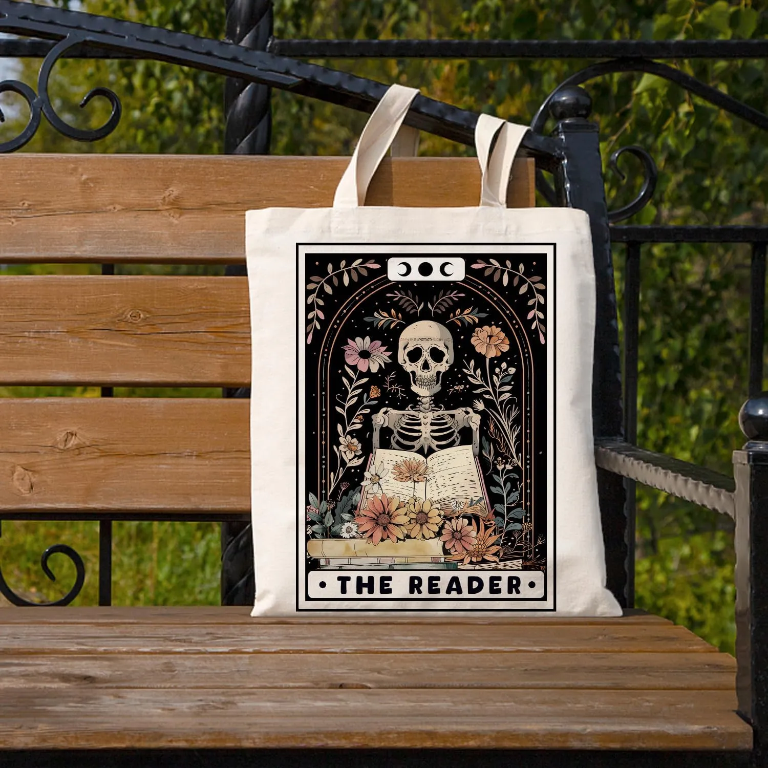 SUNFYCN The Lovers Skeleton Couple Canvas Tote Bag, Book Lovers Librarian Gifts for Women Reusable Grocery Shopping Bag