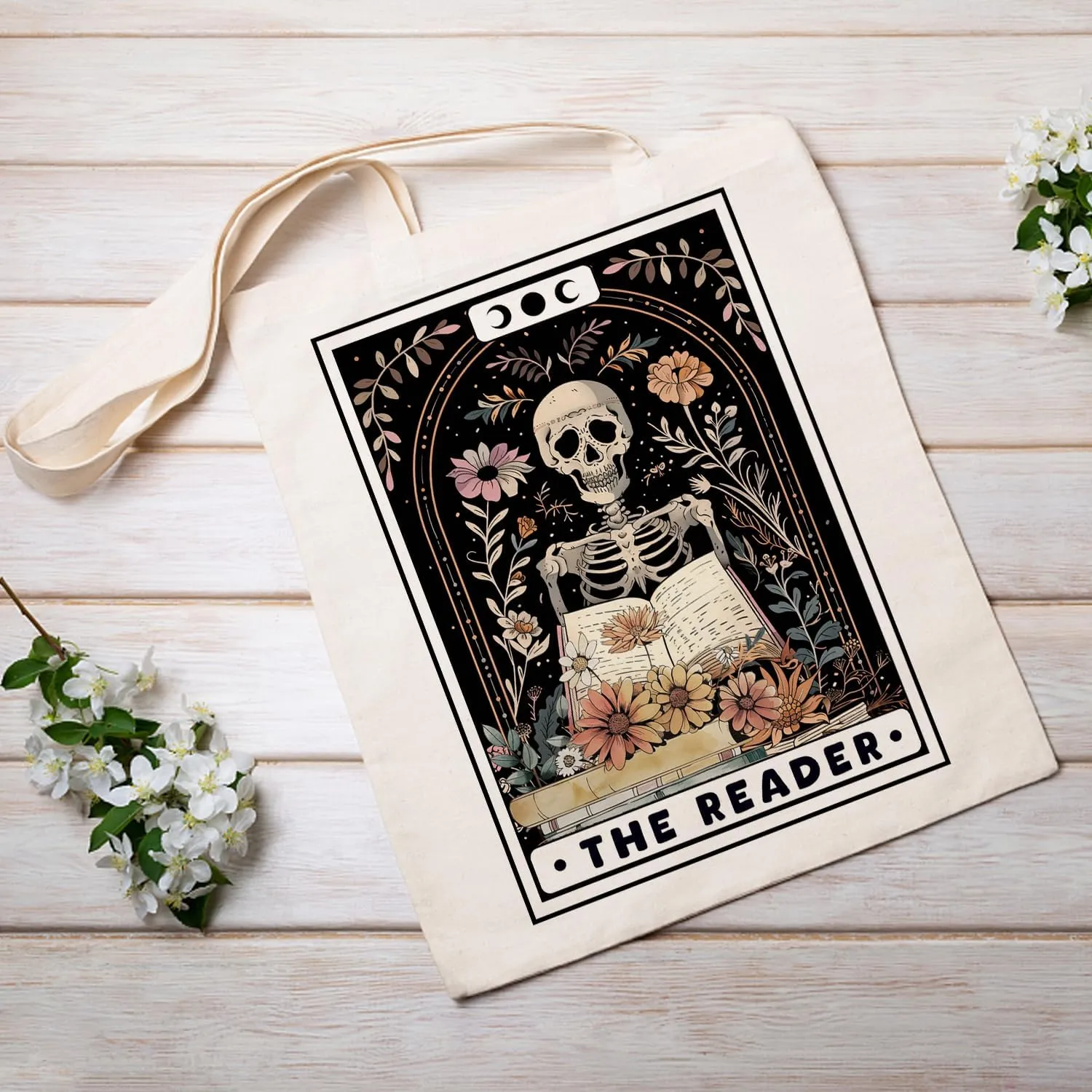 SUNFYCN The Lovers Skeleton Couple Canvas Tote Bag, Book Lovers Librarian Gifts for Women Reusable Grocery Shopping Bag