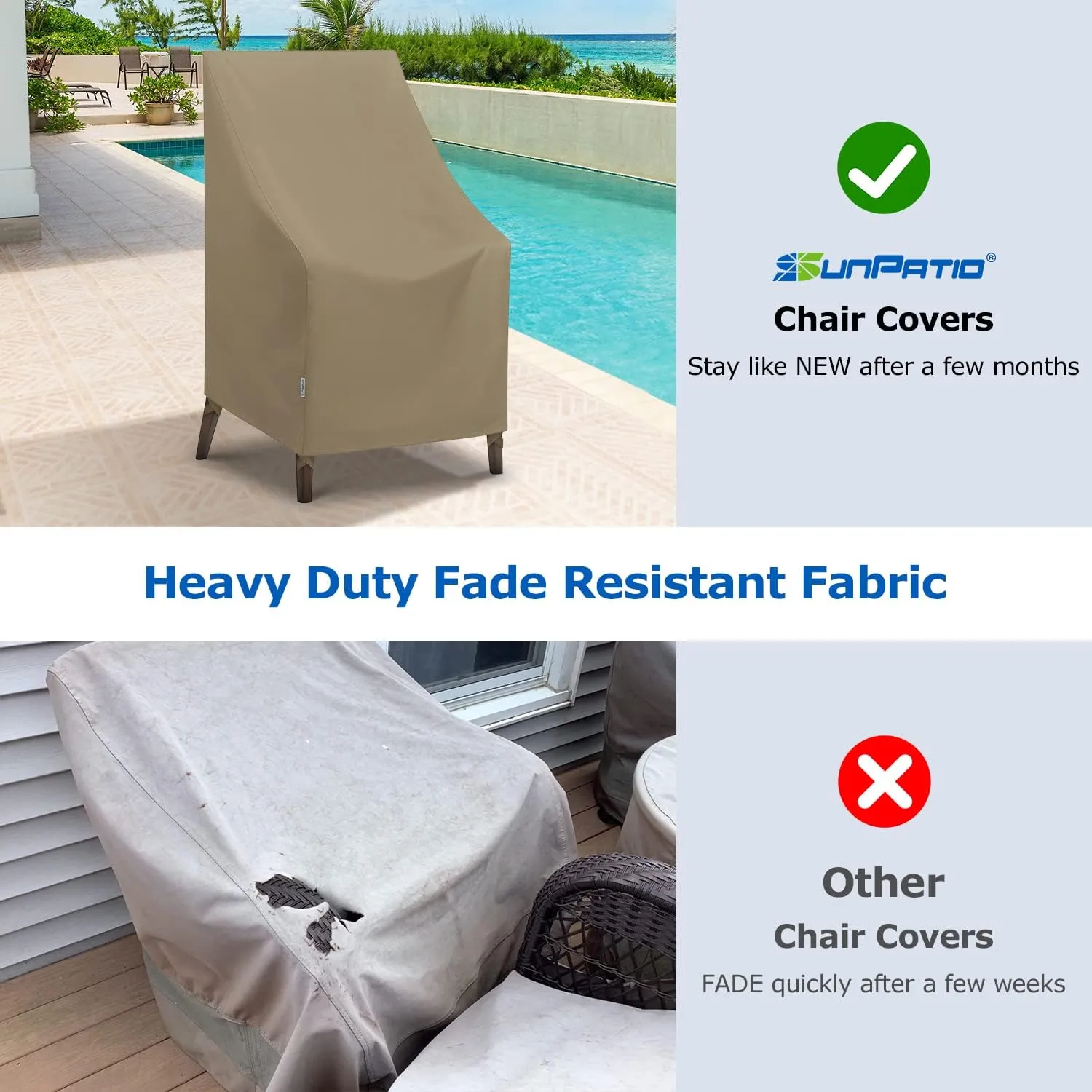 SunPatio Outdoor High Back Chair Covers, Heavy Duty Waterproof Stackable Patio Furniture Covers, All Weather Protection, 2 Pack -27" W x 30" D x 42" H, Taupe