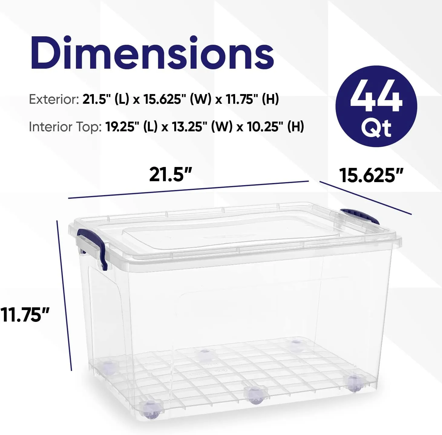 Superio 44 Qt Clear Plastic Storage Bin with Lid and Wheels, Non-Toxic, BPA Free, Odor Free, Organizer Storage Box, Stackable Plastic Tote for Home, Garage, Closet